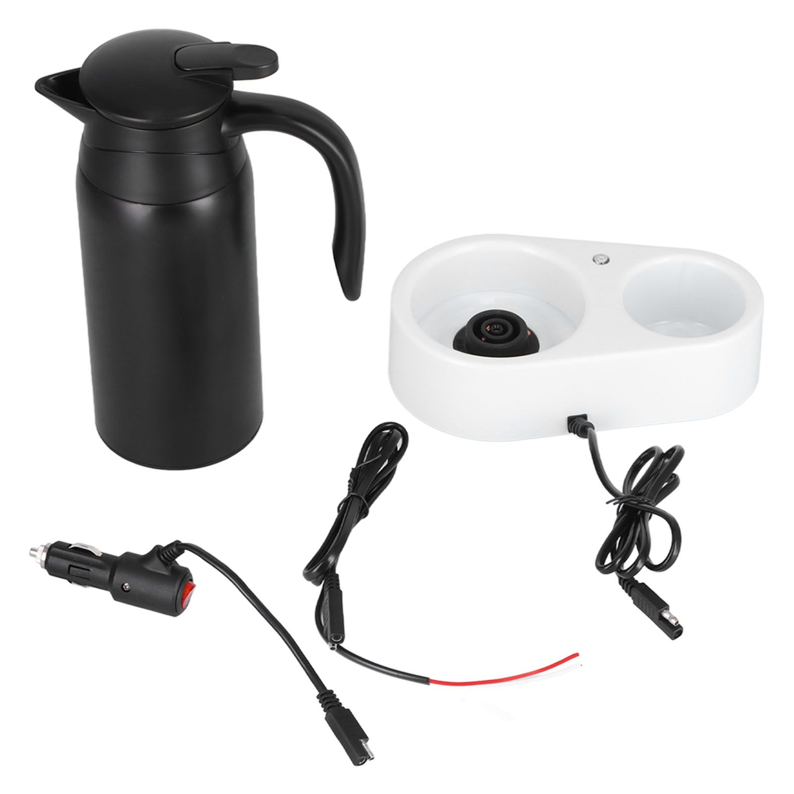 800ml Portable Electric Car Kettles Car Water Dispenser with White Base Silicone Sealing Ring Cover for Travel Boil WaterBlack - Image 5