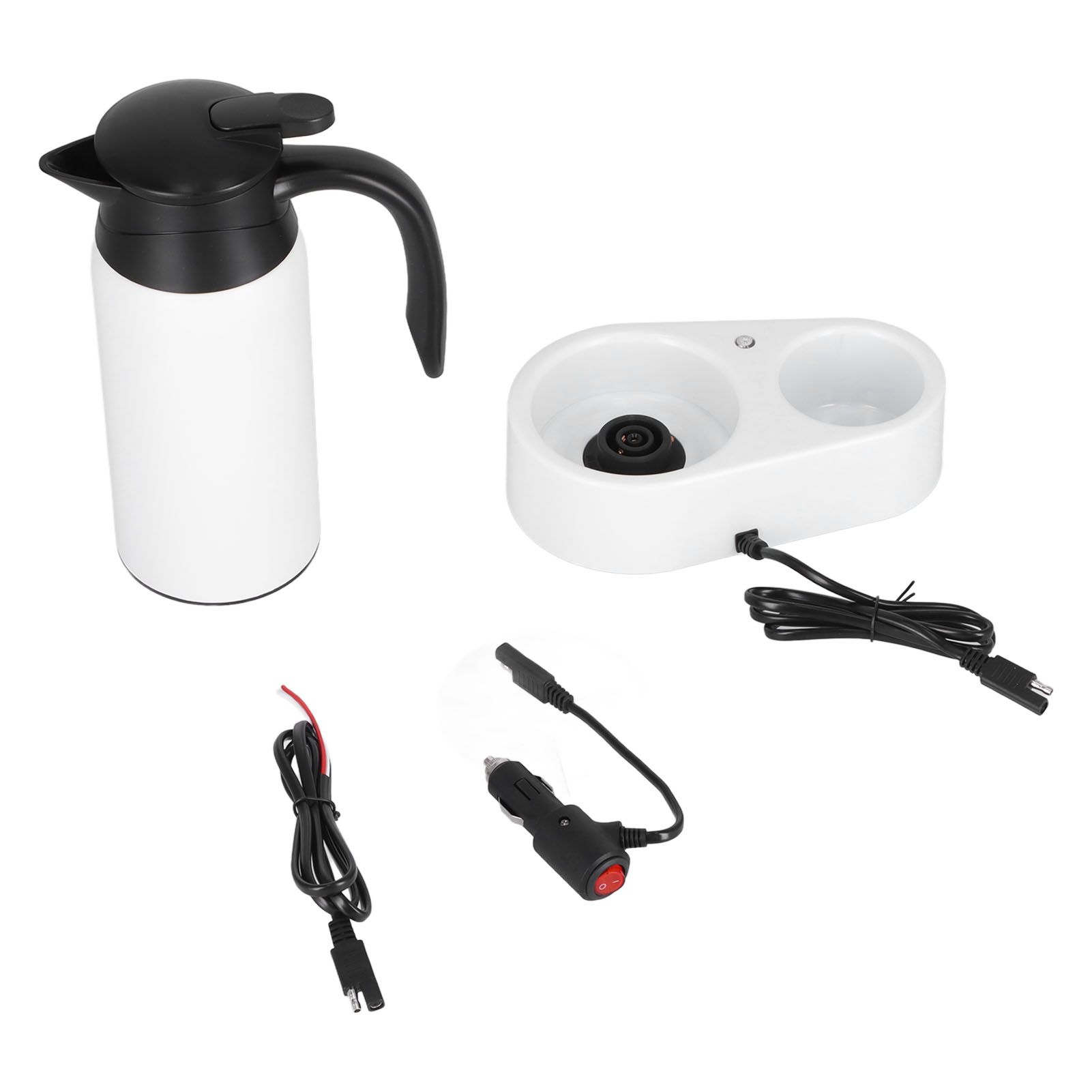800ml Portable Electric Car Kettles Car Water Dispenser with White Base Silicone Sealing Ring Cover for Travel Boil WaterWhite - Image 1
