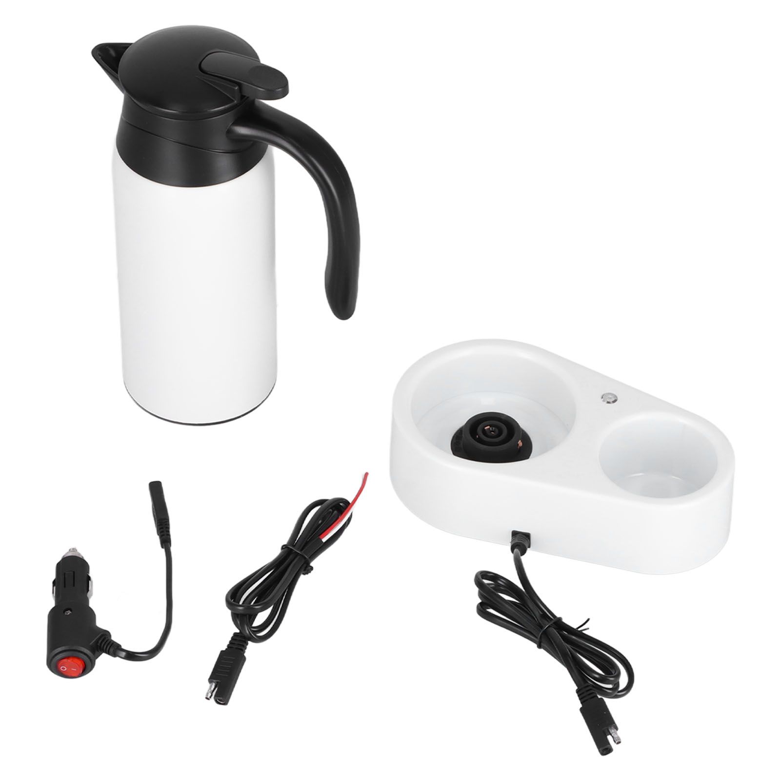 800ml Portable Electric Car Kettles Car Water Dispenser with White Base Silicone Sealing Ring Cover for Travel Boil WaterWhite - Image 2