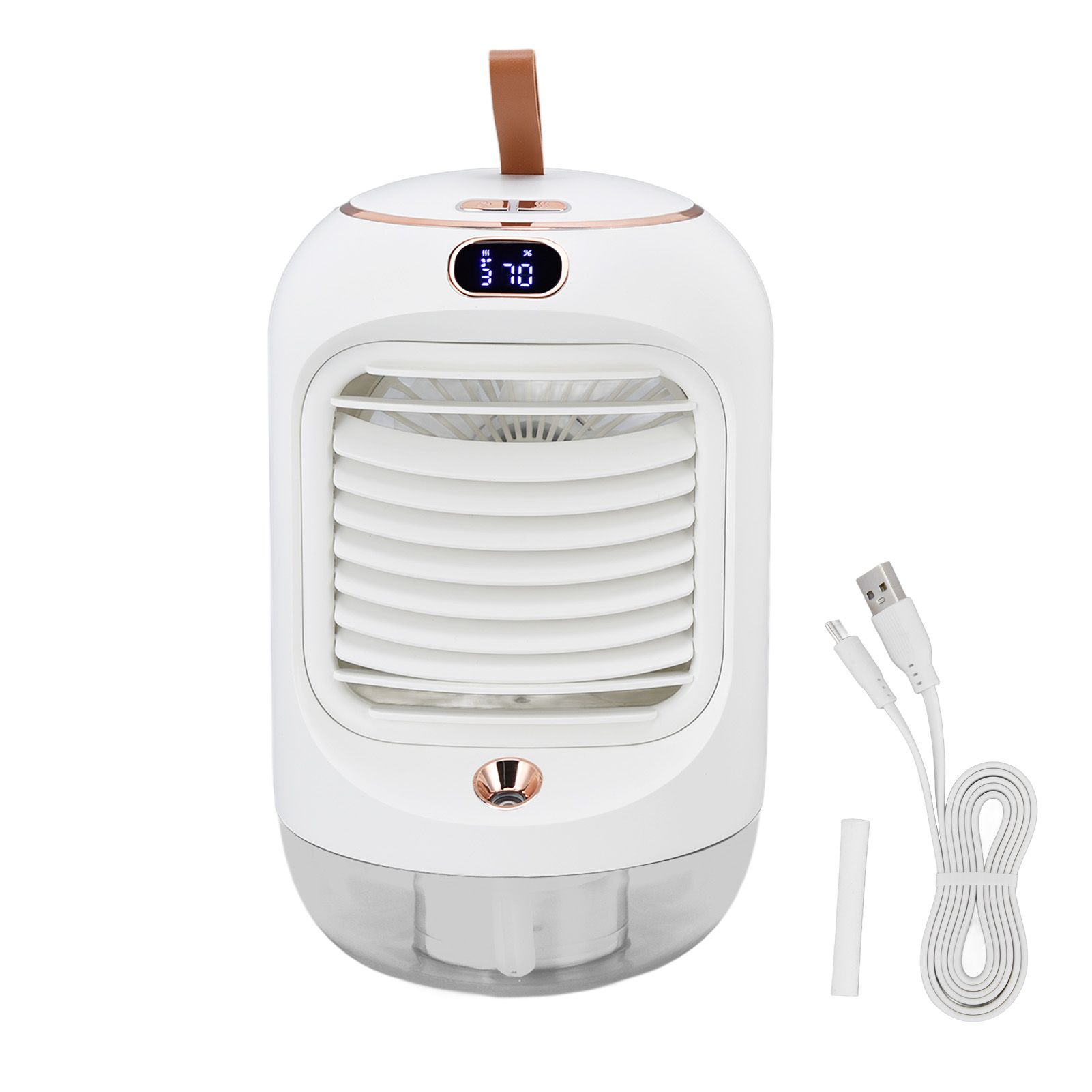 Mini Air Conditioner Humidifier Aromather 3 Gears 5 Blades USB Charging Night Light Water Cooling Fan White - Image 1