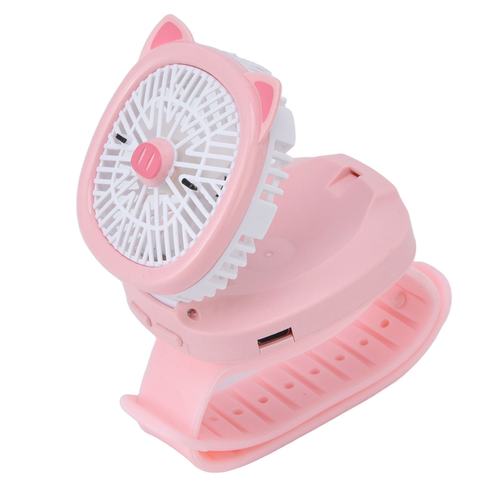 Cartoon Watch Fan USB Charging Plastic Wrist Fan Wireless Mini Watch Fan with Detachable Strap Fan for Kids for OutdoorPink Pig - Image 3