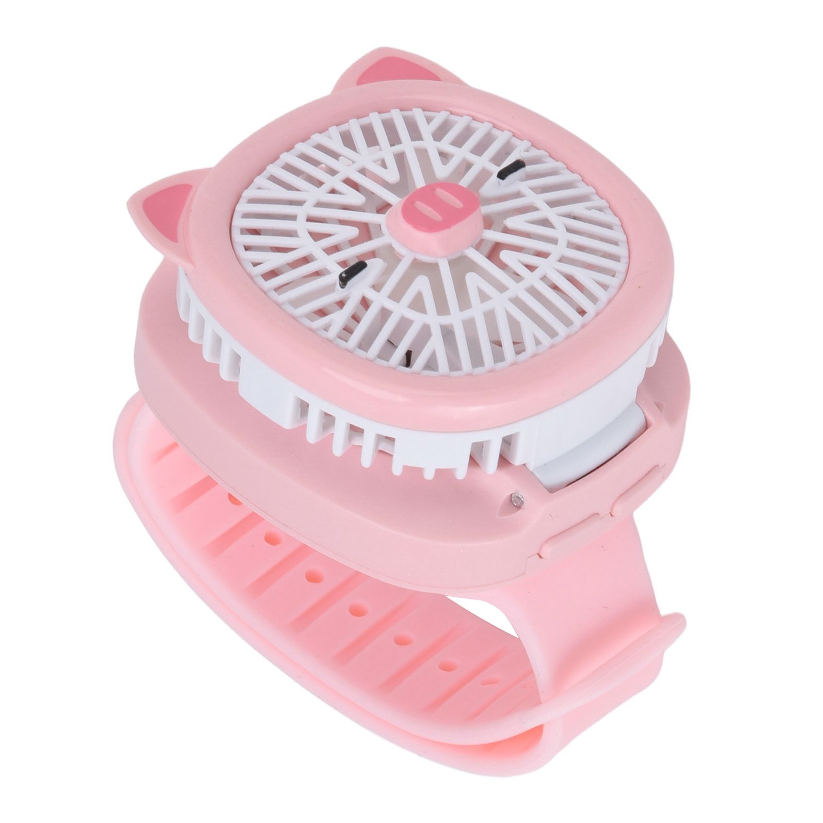 Cartoon Watch Fan USB Charging Plastic Wrist Fan Wireless Mini Watch Fan with Detachable Strap Fan for Kids for OutdoorPink Pig - Image 4