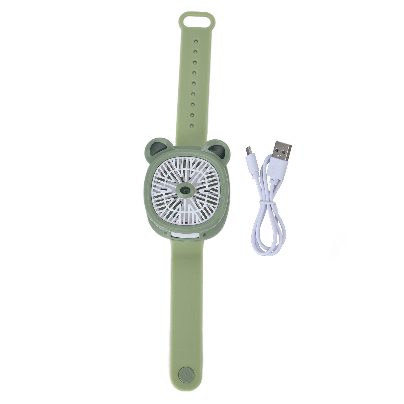 Cartoon Watch Fan USB Charging Plastic Wrist Fan Wireless Mini Watch Fan with Detachable Strap Fan for Kids for OutdoorGreen Bear - Image 1