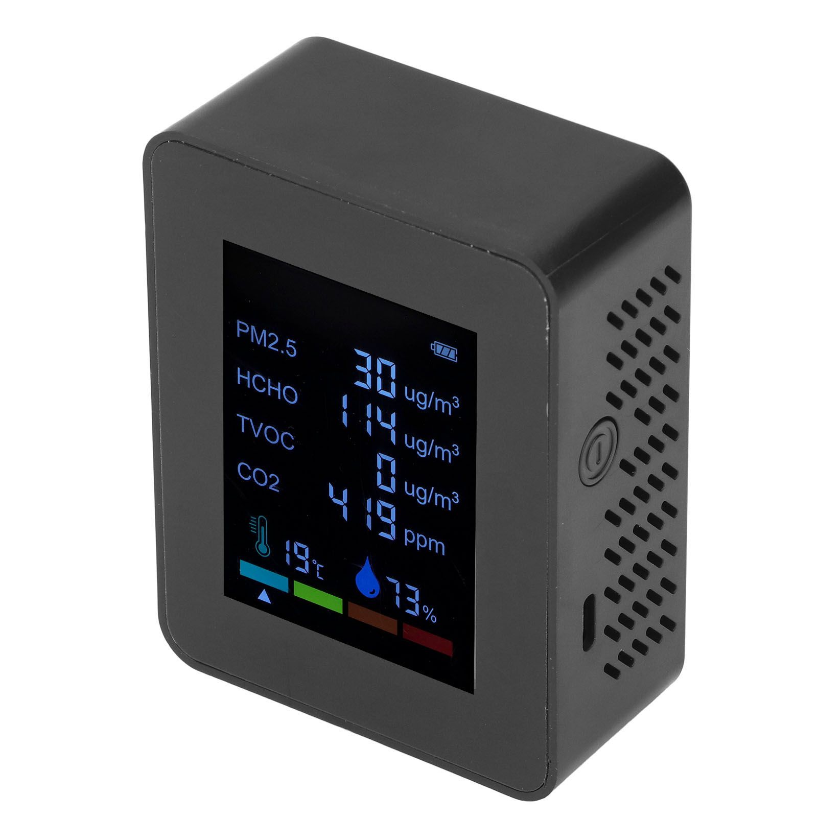 Multifunctional 6 in 1 CO2 Meter Air Quality Monitor Temperature PM2.5 TVOC HCHO Detector USB Charging Black - Image 3