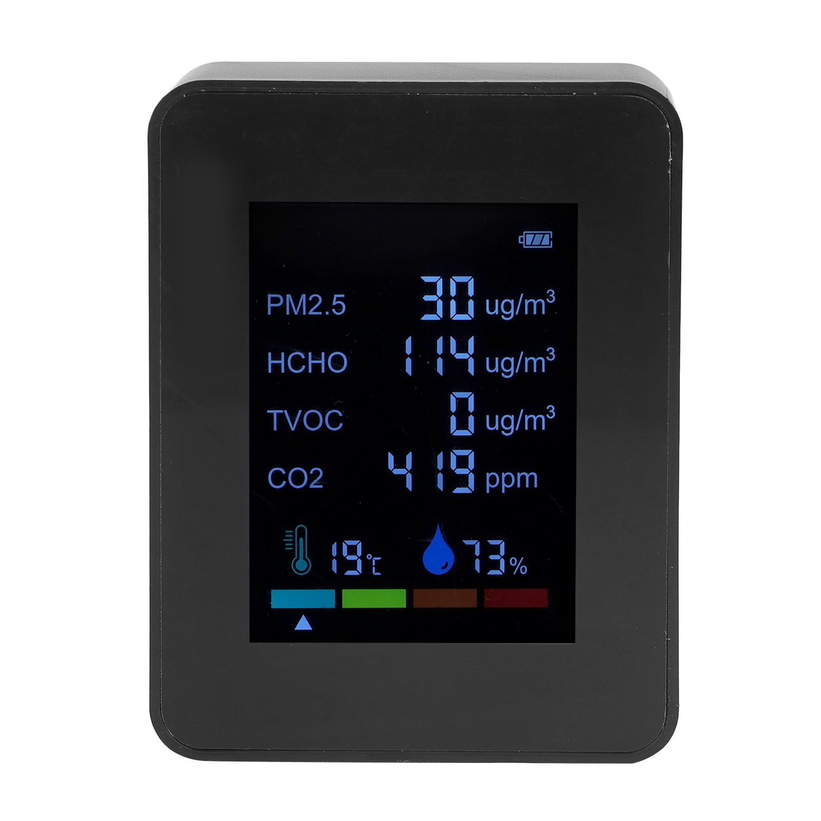 Multifunctional 6 in 1 CO2 Meter Air Quality Monitor Temperature PM2.5 TVOC HCHO Detector USB Charging Black - Image 5