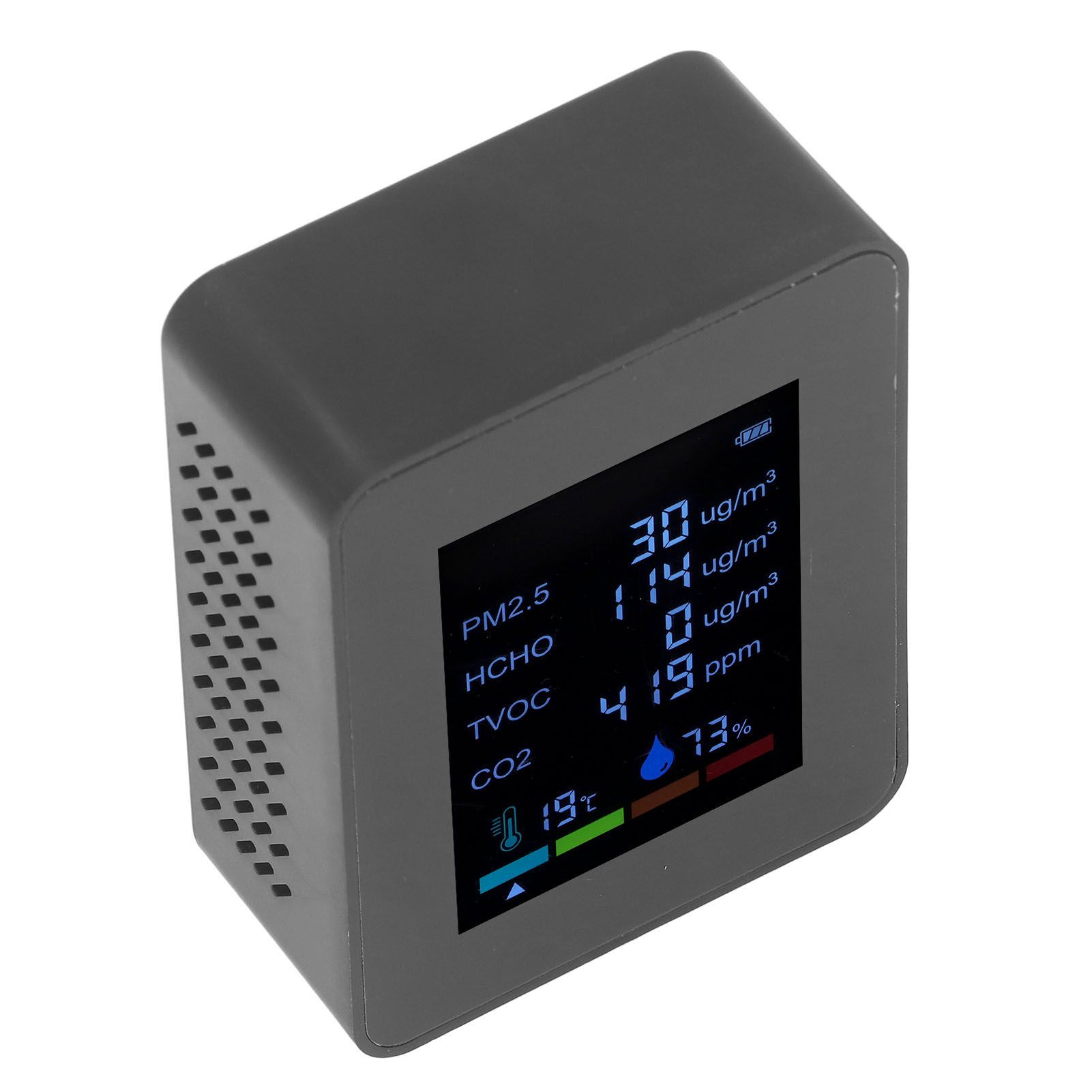 Multifunctional 6 in 1 CO2 Meter Air Quality Monitor Temperature PM2.5 TVOC HCHO Detector USB Charging Black - Image 6