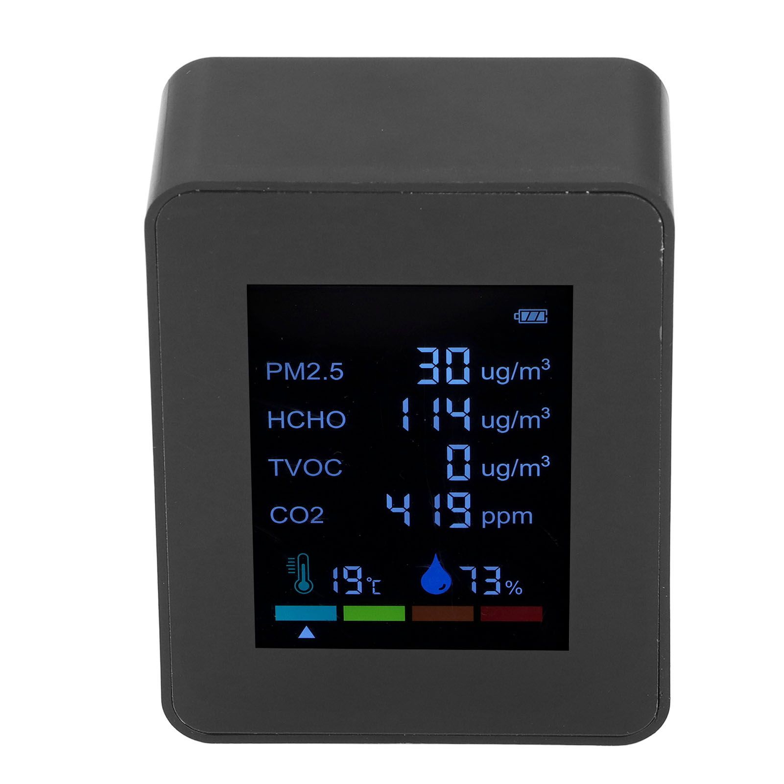Multifunctional 6 in 1 CO2 Meter Air Quality Monitor Temperature PM2.5 TVOC HCHO Detector USB Charging Black - Image 7