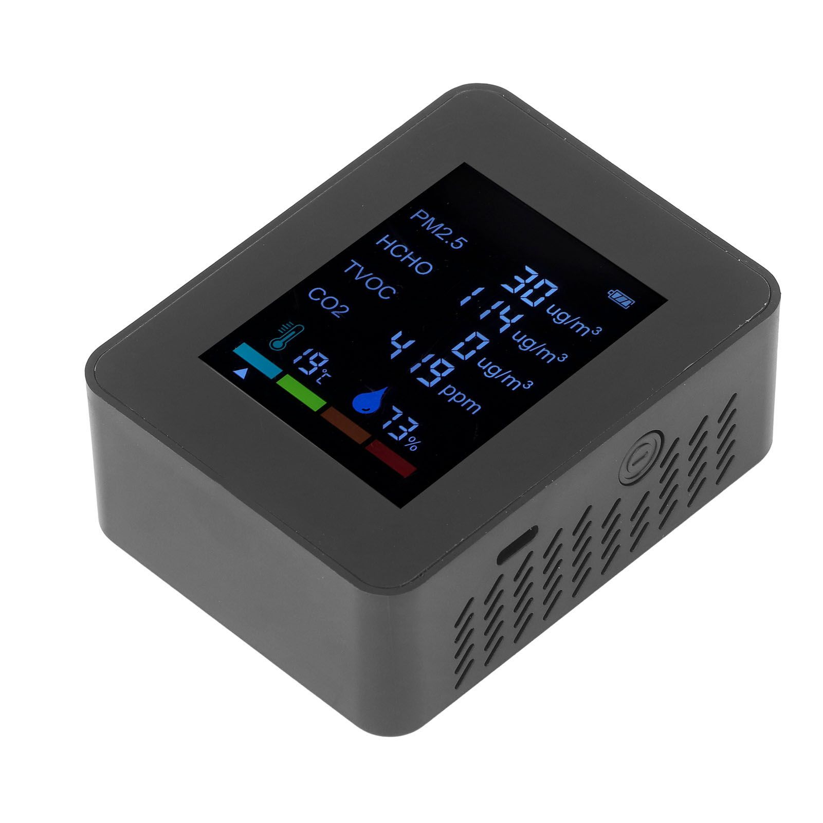Multifunctional 6 in 1 CO2 Meter Air Quality Monitor Temperature PM2.5 TVOC HCHO Detector USB Charging Black - Image 8