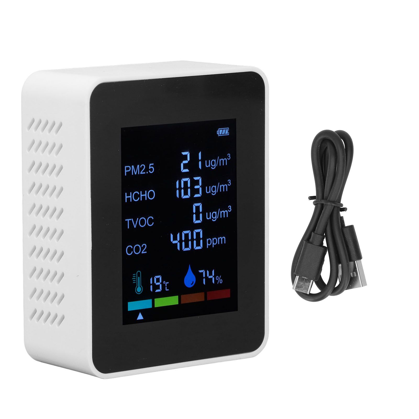 Multifunctional 6 in 1 CO2 Meter Air Quality Monitor Temperature PM2.5 TVOC HCHO Detector USB Charging White - Image 2