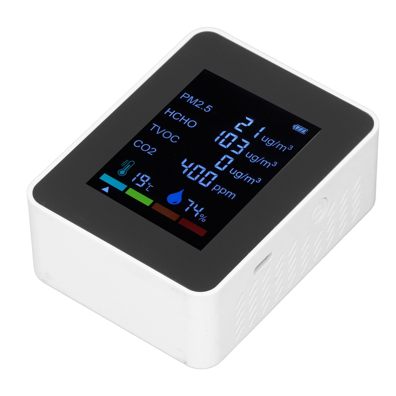 Multifunctional 6 in 1 CO2 Meter Air Quality Monitor Temperature PM2.5 TVOC HCHO Detector USB Charging White - Image 3