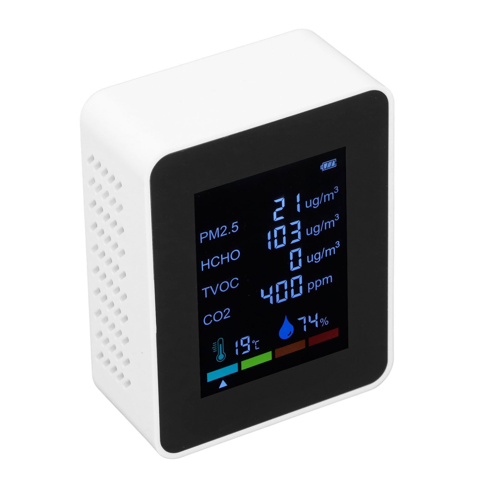 Multifunctional 6 in 1 CO2 Meter Air Quality Monitor Temperature PM2.5 TVOC HCHO Detector USB Charging White - Image 4