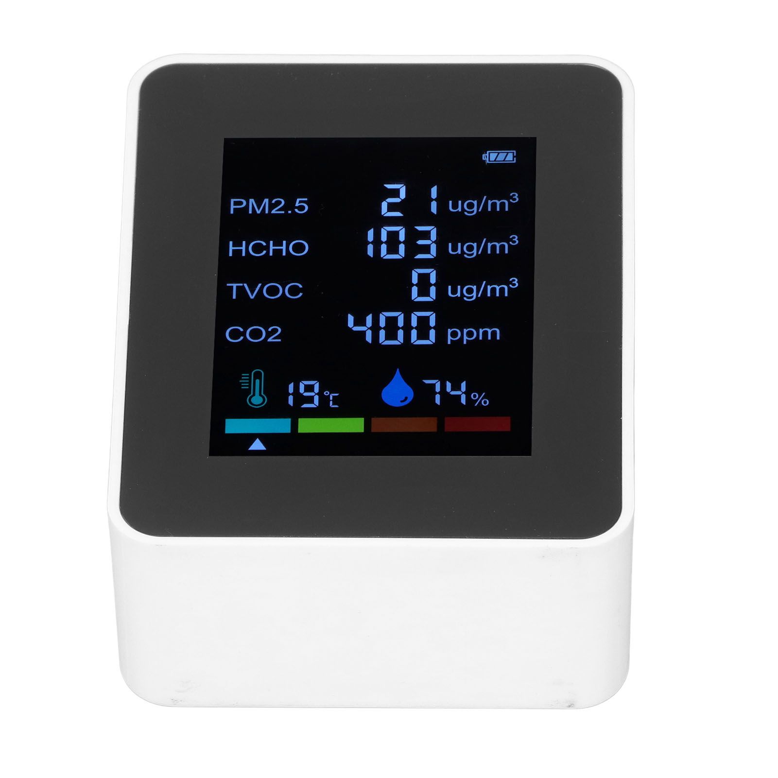 Multifunctional 6 in 1 CO2 Meter Air Quality Monitor Temperature PM2.5 TVOC HCHO Detector USB Charging White - Image 5