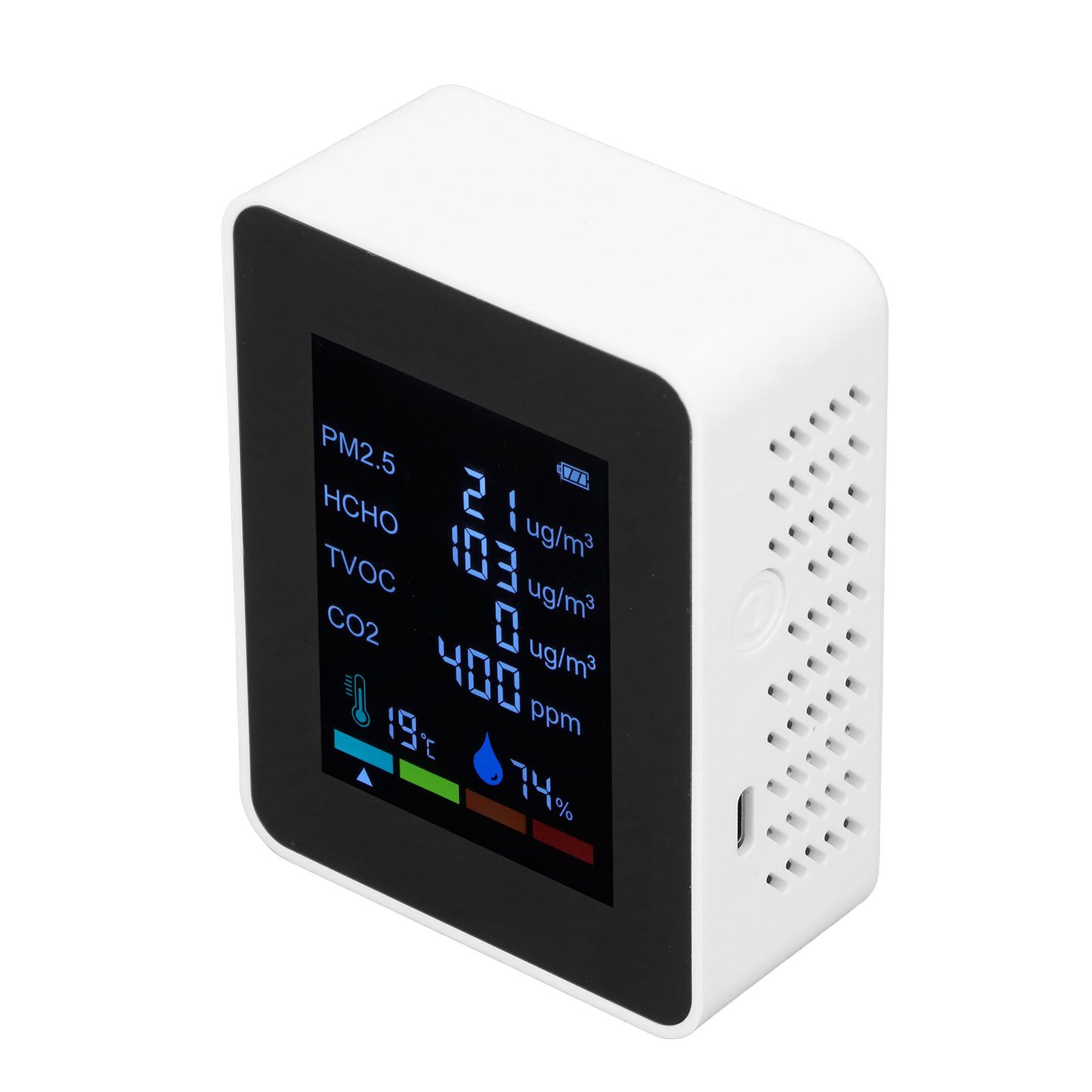 Multifunctional 6 in 1 CO2 Meter Air Quality Monitor Temperature PM2.5 TVOC HCHO Detector USB Charging White - Image 6