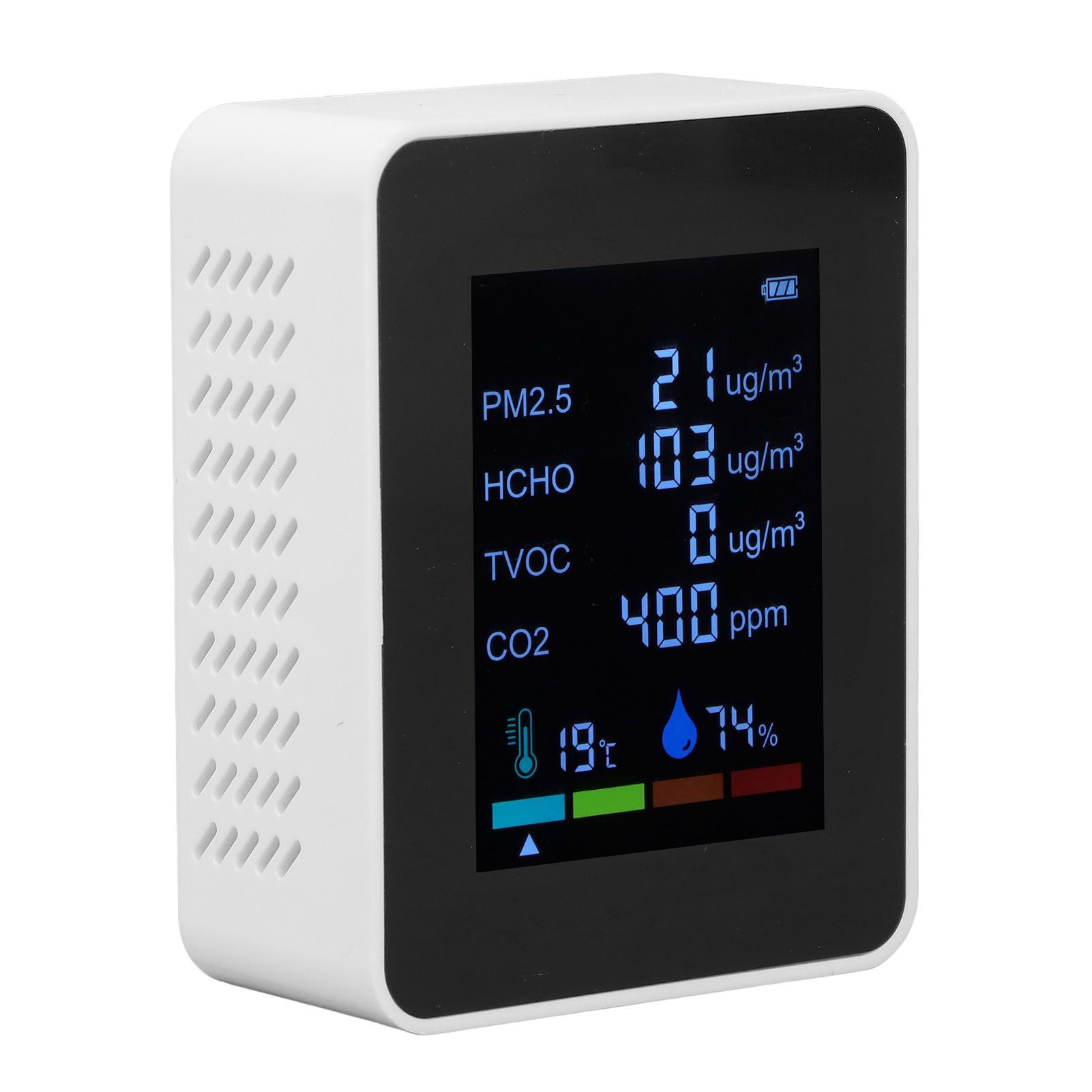 Multifunctional 6 in 1 CO2 Meter Air Quality Monitor Temperature PM2.5 TVOC HCHO Detector USB Charging White - Image 7