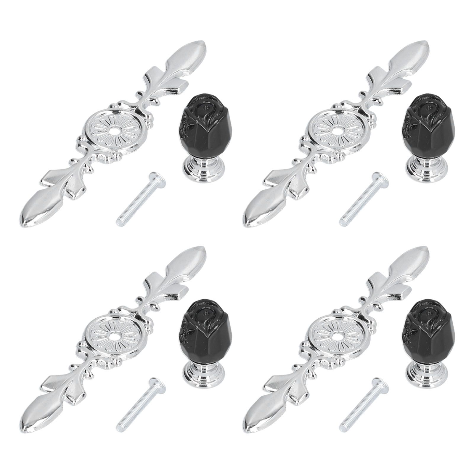4 Pcs Crystal Handle with Plate European Style Modern Simple Pulls Handles for Drawer Dreser CabinetsBlack - Image 1