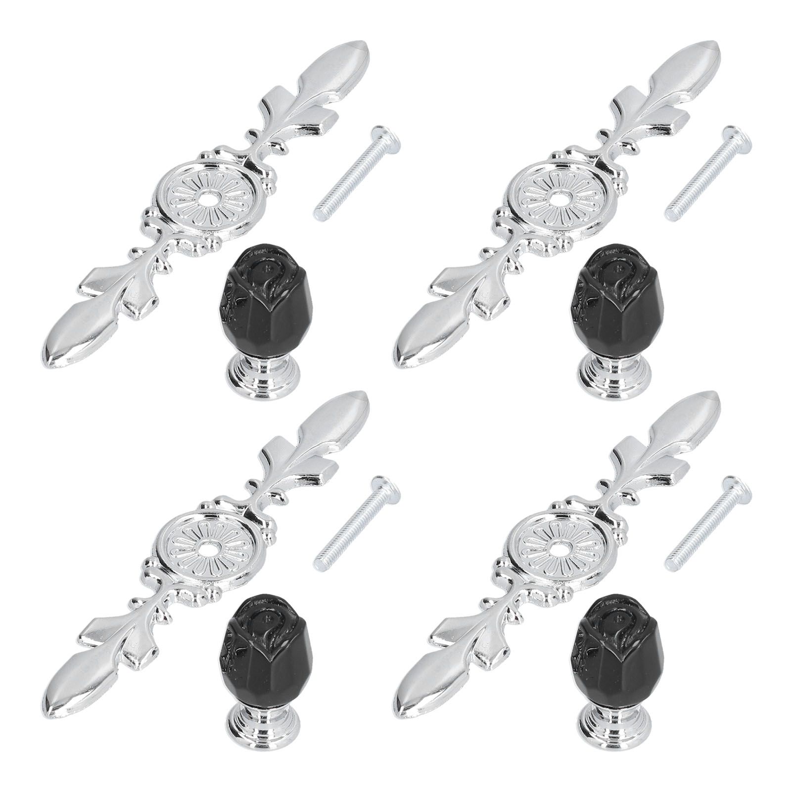 4 Pcs Crystal Handle with Plate European Style Modern Simple Pulls Handles for Drawer Dreser CabinetsBlack - Image 3
