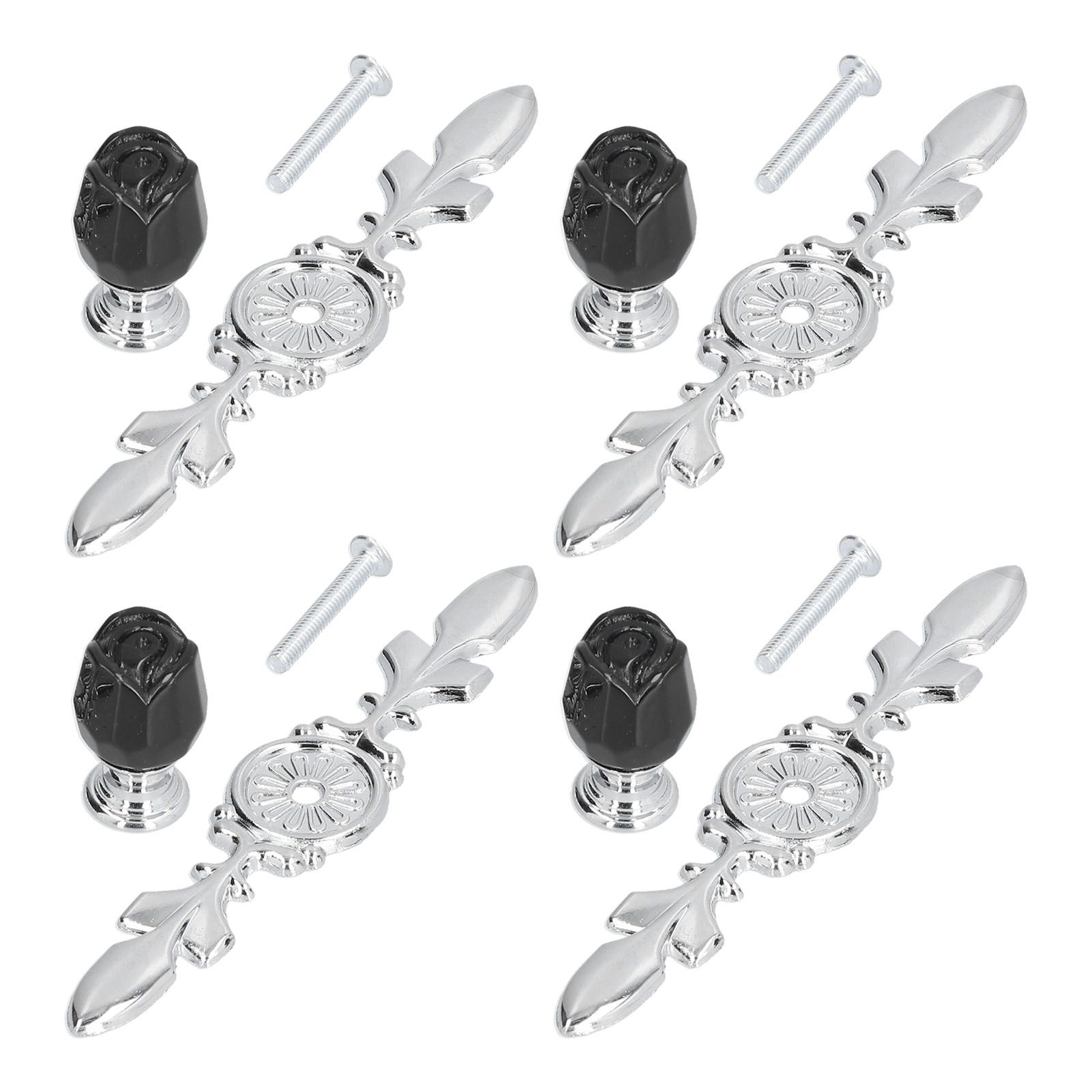 4 Pcs Crystal Handle with Plate European Style Modern Simple Pulls Handles for Drawer Dreser CabinetsBlack - Image 4