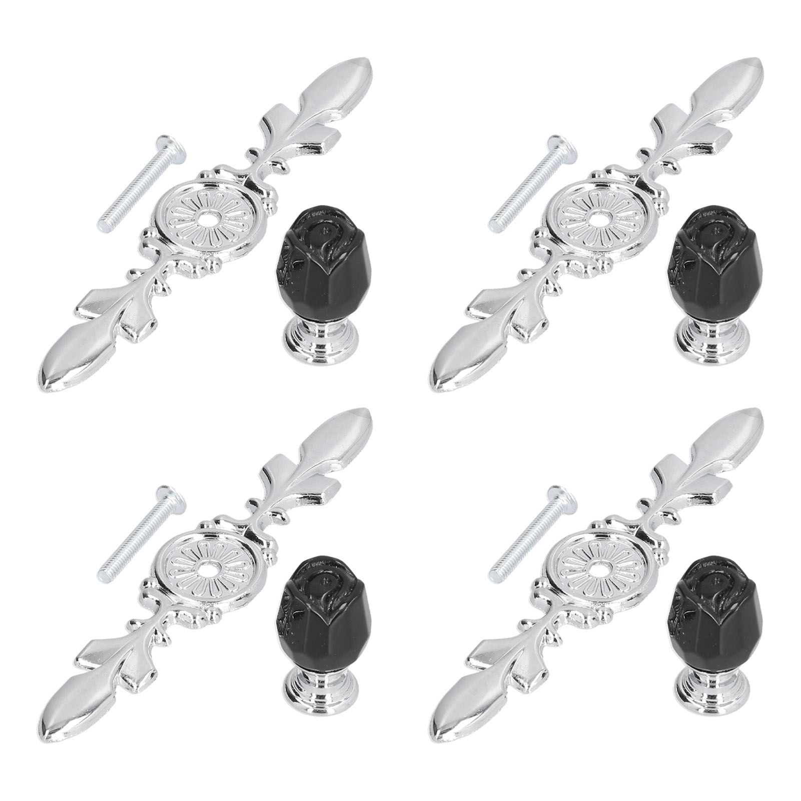 4 Pcs Crystal Handle with Plate European Style Modern Simple Pulls Handles for Drawer Dreser CabinetsBlack - Image 5