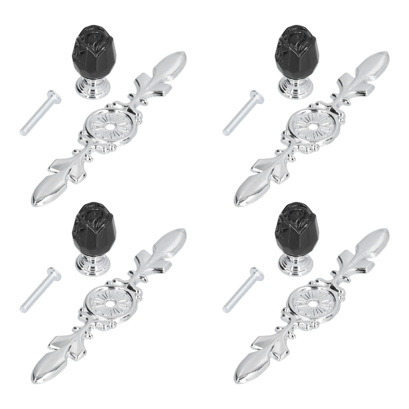 4 Pcs Crystal Handle with Plate European Style Modern Simple Pulls Handles for Drawer Dreser CabinetsBlack - Image 6