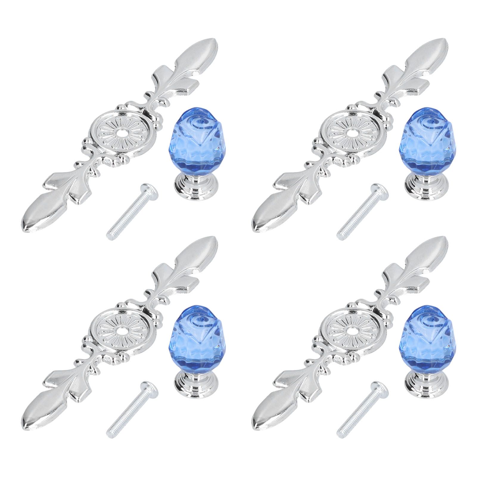 4 Pcs Crystal Handle with Plate European Style Modern Simple Pulls Handles for Drawer Dreser CabinetsBlue - Image 1