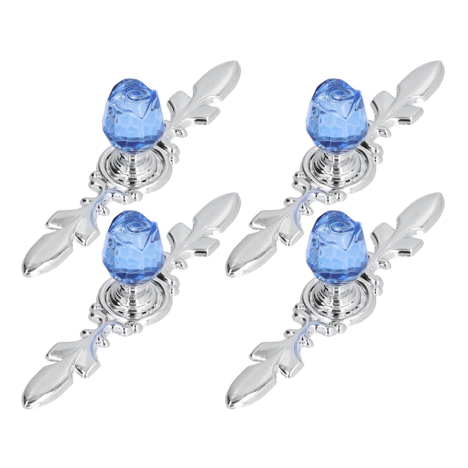 4 Pcs Crystal Handle with Plate European Style Modern Simple Pulls Handles for Drawer Dreser CabinetsBlue - Image 2