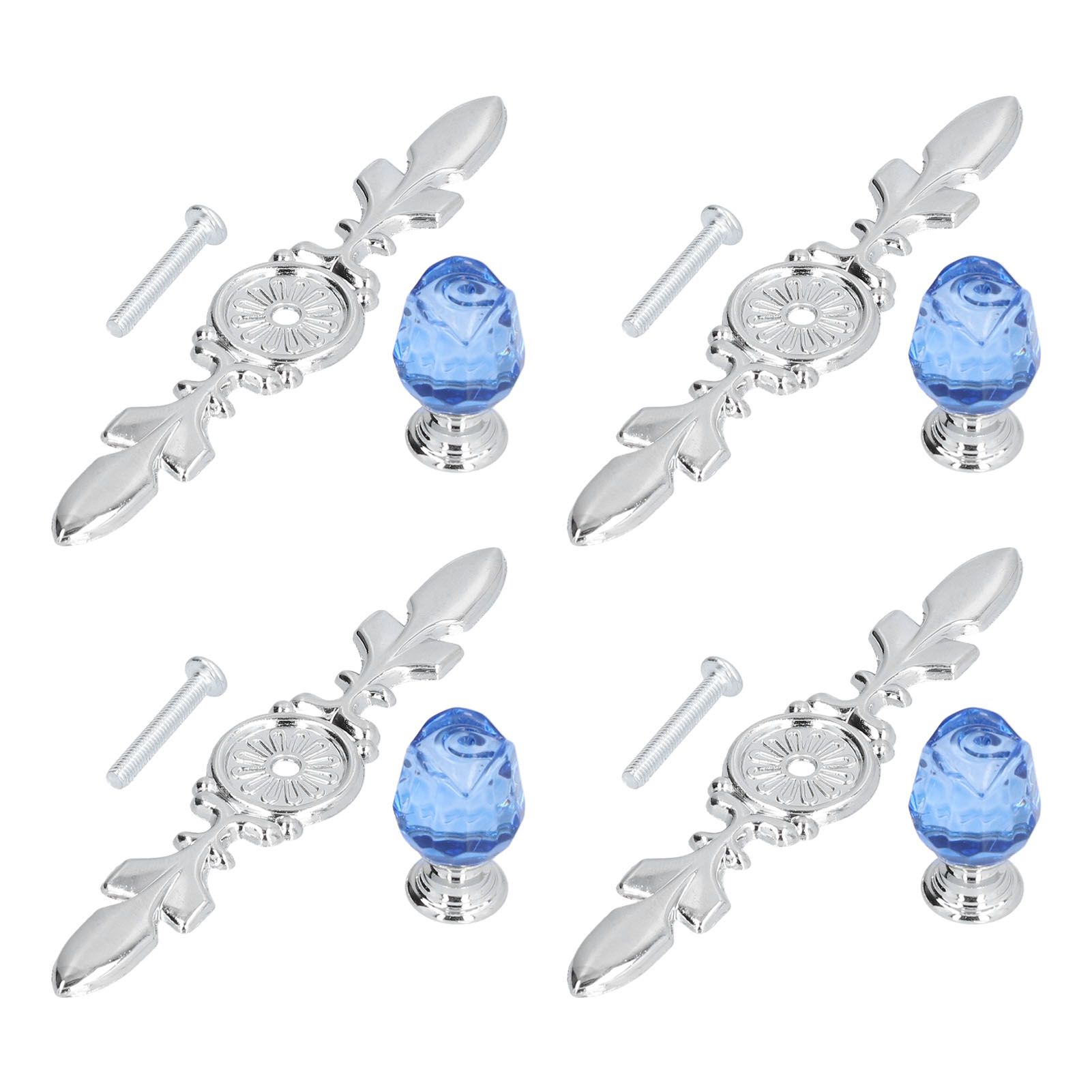 4 Pcs Crystal Handle with Plate European Style Modern Simple Pulls Handles for Drawer Dreser CabinetsBlue - Image 5
