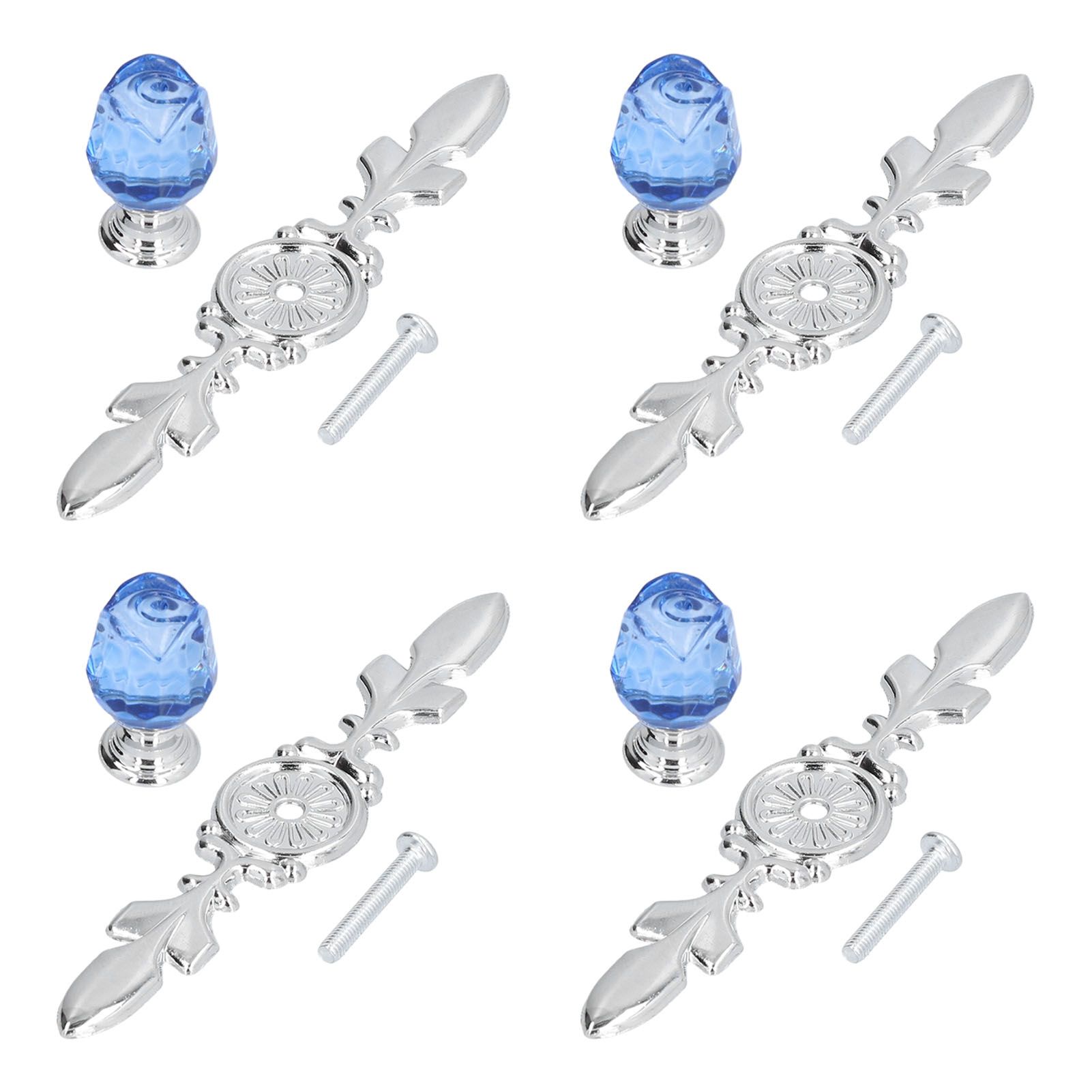 4 Pcs Crystal Handle with Plate European Style Modern Simple Pulls Handles for Drawer Dreser CabinetsBlue - Image 6