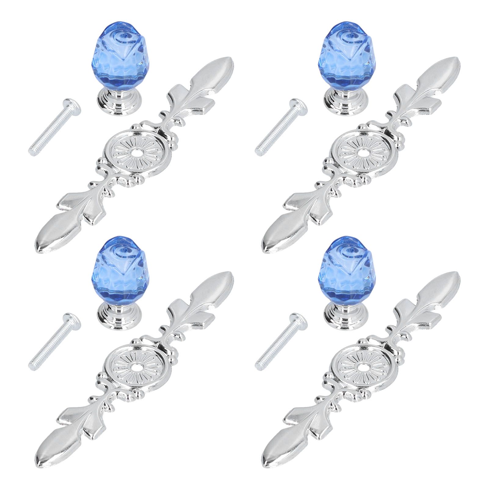 4 Pcs Crystal Handle with Plate European Style Modern Simple Pulls Handles for Drawer Dreser CabinetsBlue - Image 7