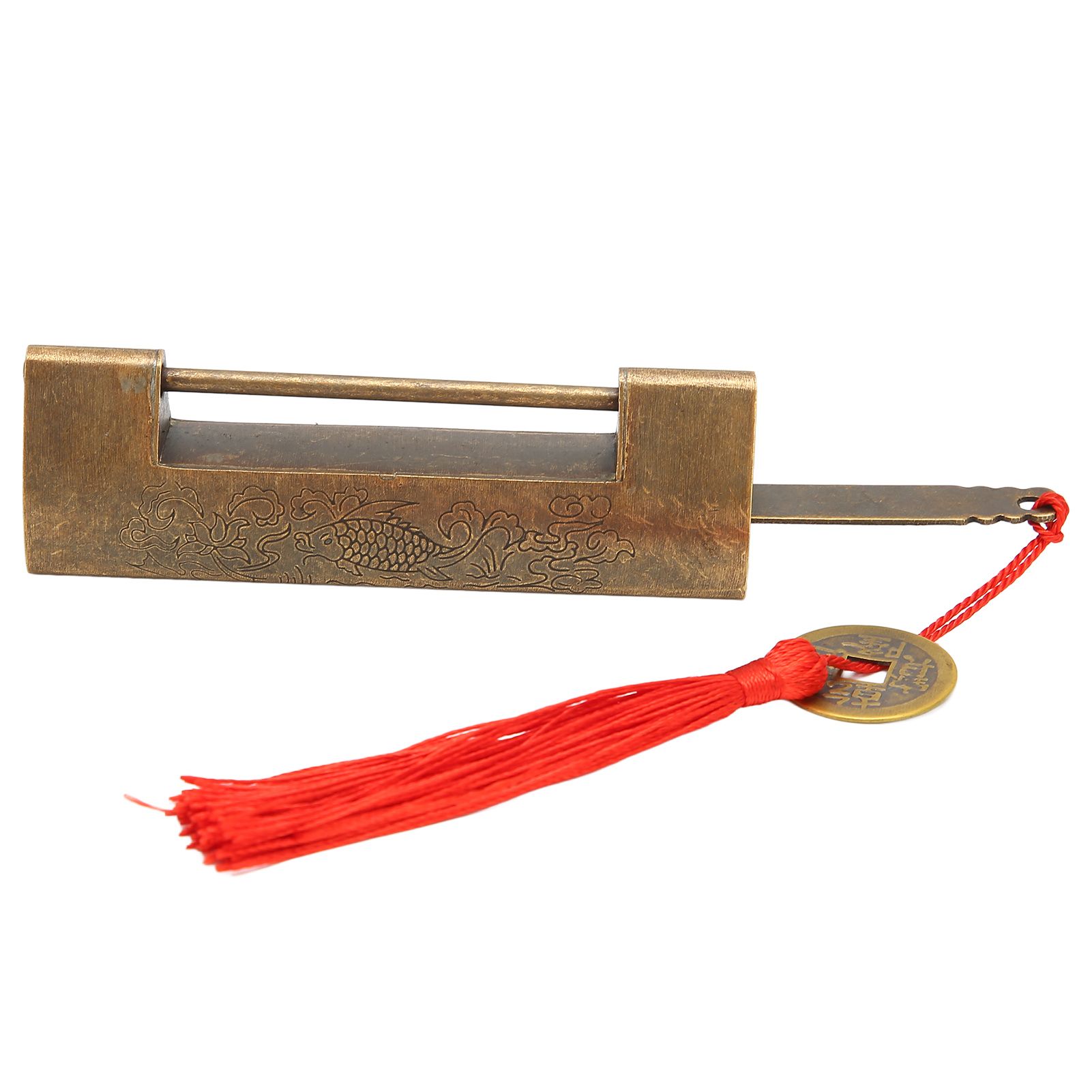 Brass Antique Padlock Spacing 5.9cm Exquisite Rustproof Chinese Old Style Fish Horizontal Padlock for Jewelry Boxes Bronze - Image 1