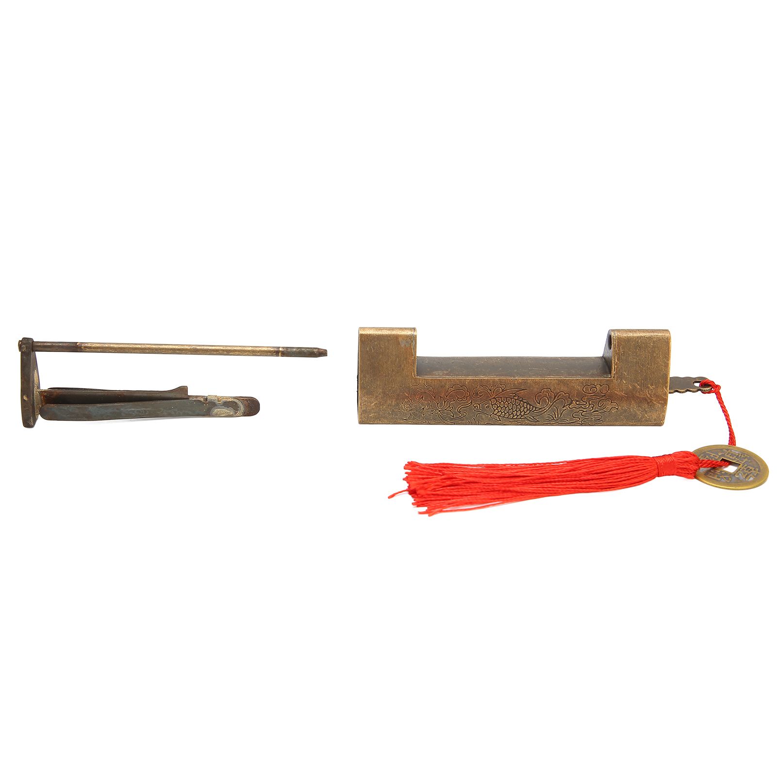 Brass Antique Padlock Spacing 5.9cm Exquisite Rustproof Chinese Old Style Fish Horizontal Padlock for Jewelry Boxes Bronze - Image 2
