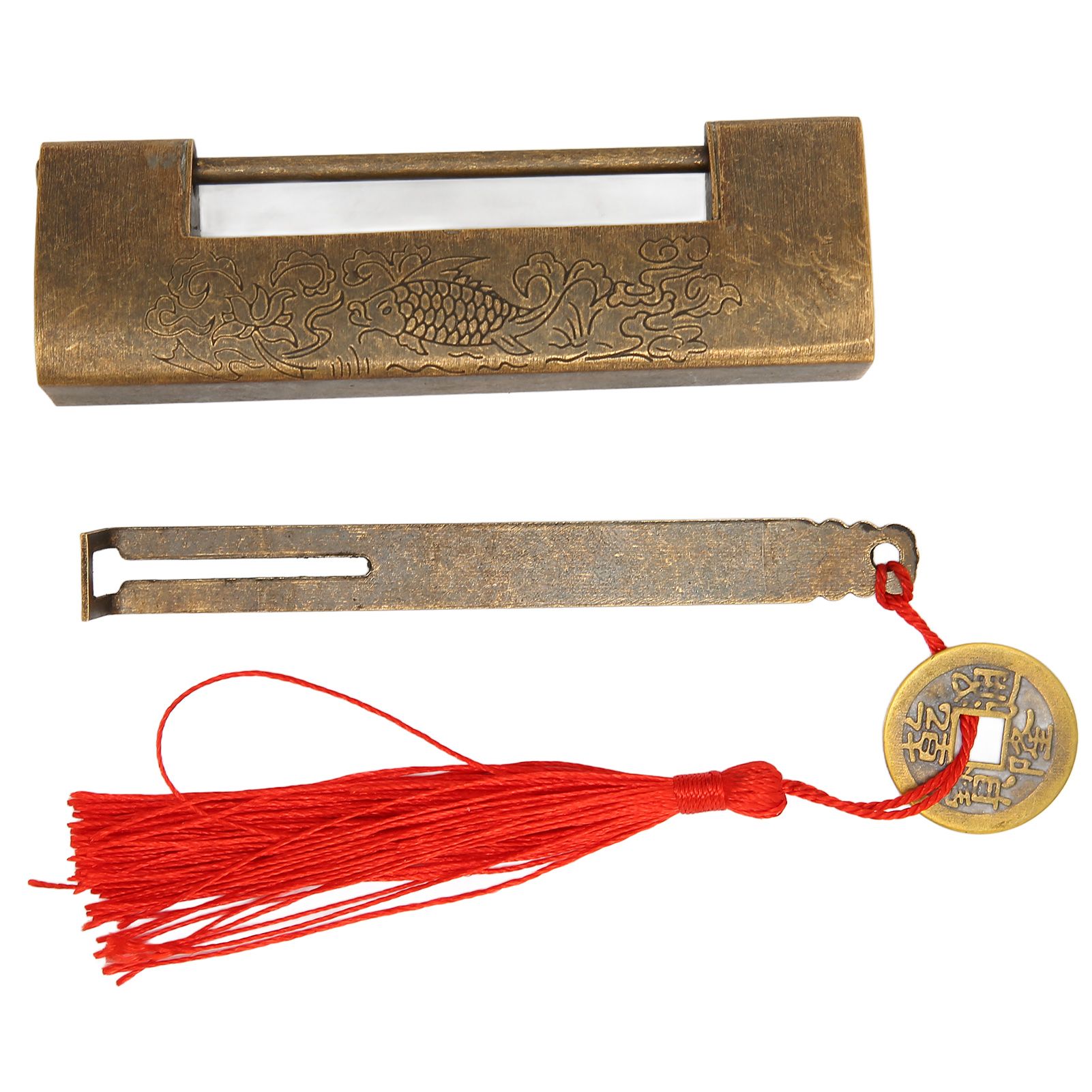 Brass Antique Padlock Spacing 5.9cm Exquisite Rustproof Chinese Old Style Fish Horizontal Padlock for Jewelry Boxes Bronze - Image 3