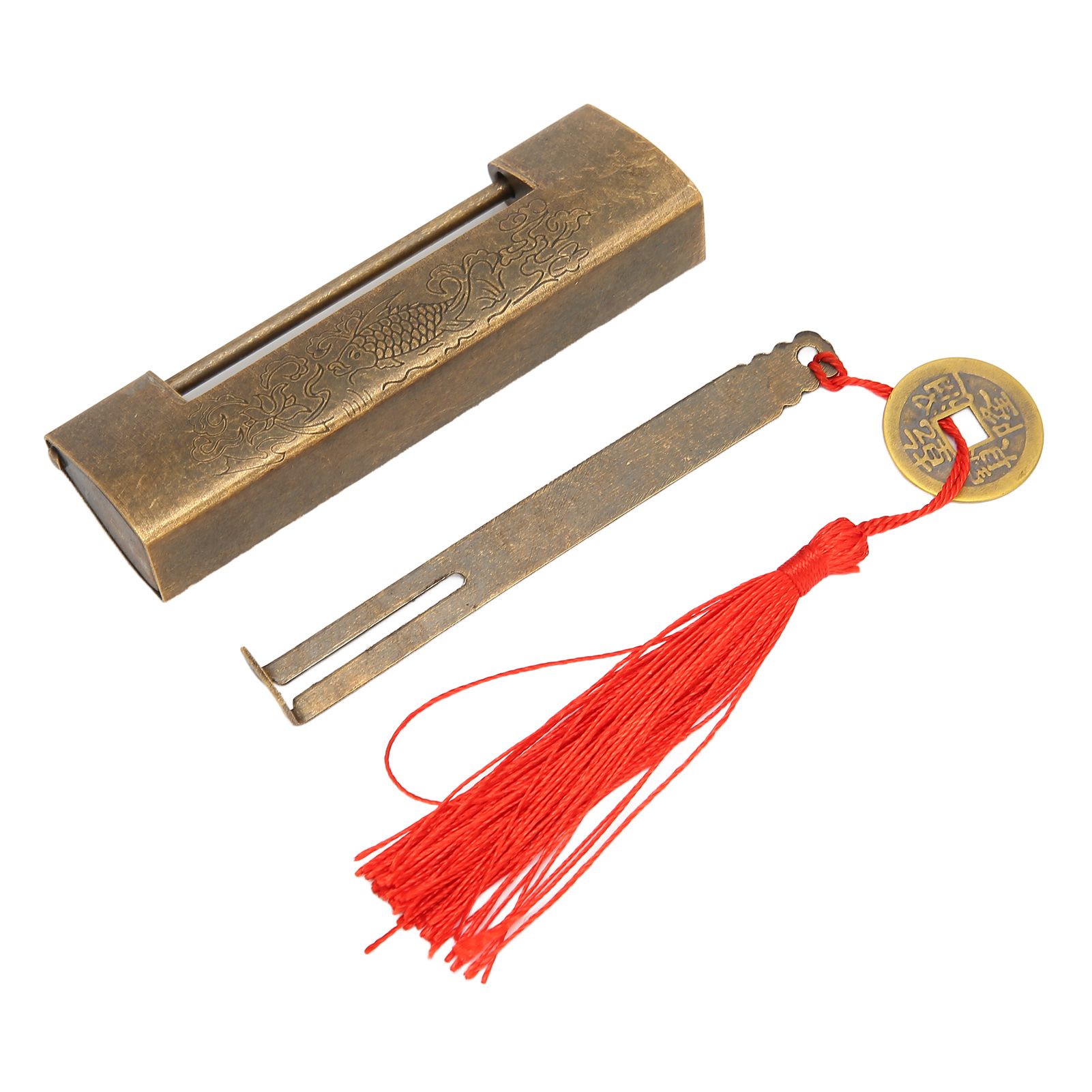 Brass Antique Padlock Spacing 5.9cm Exquisite Rustproof Chinese Old Style Fish Horizontal Padlock for Jewelry Boxes Bronze - Image 5