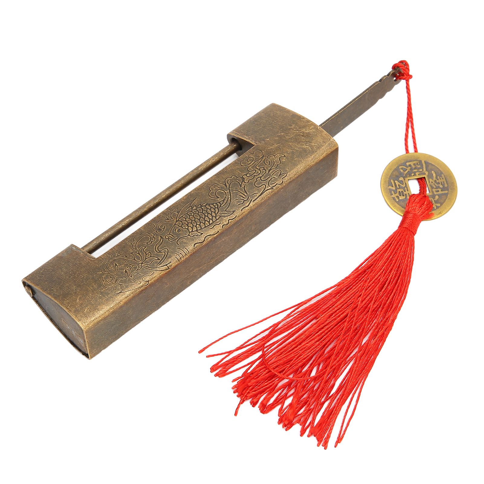 Brass Antique Padlock Spacing 5.9cm Exquisite Rustproof Chinese Old Style Fish Horizontal Padlock for Jewelry Boxes Bronze - Image 7