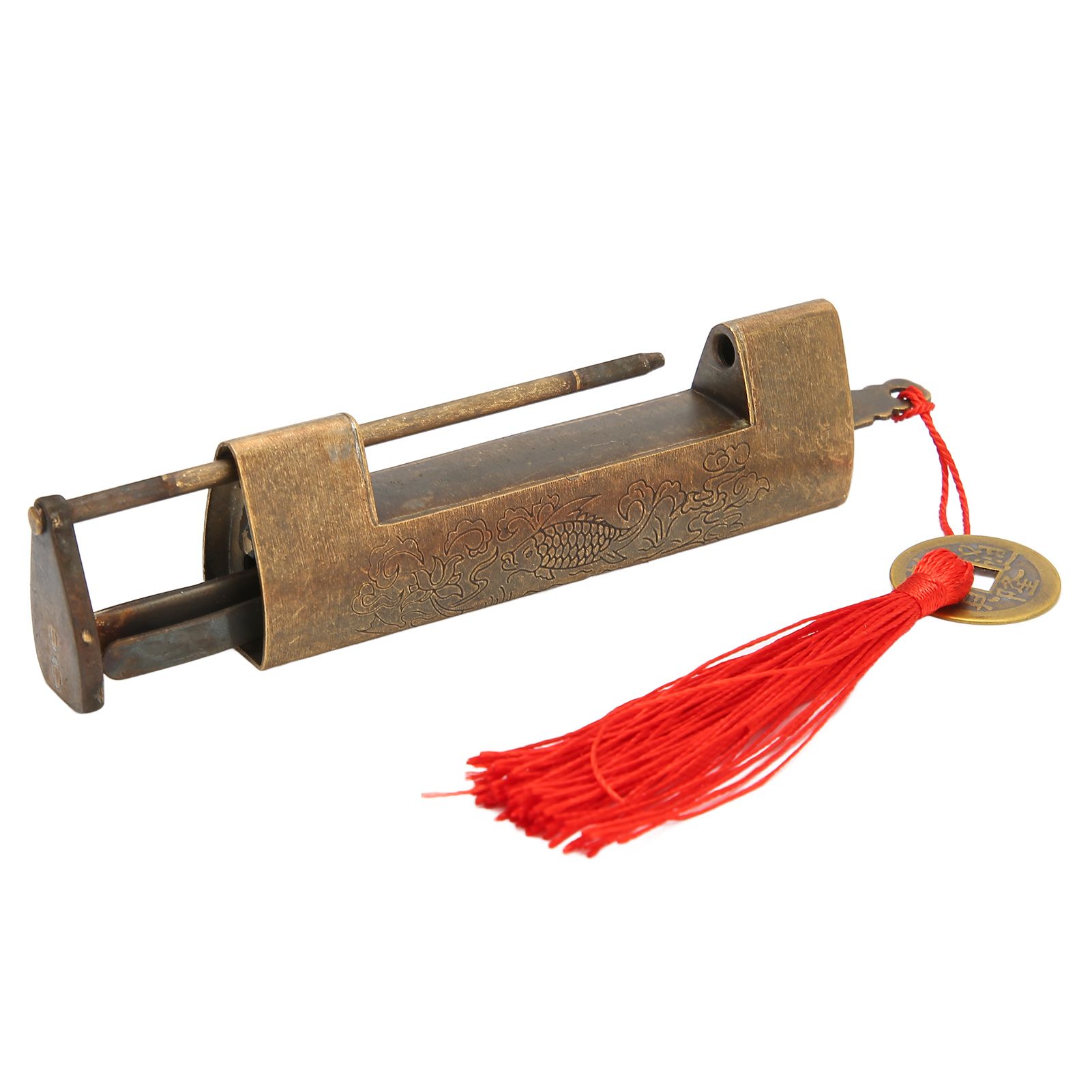 Brass Antique Padlock Spacing 5.9cm Exquisite Rustproof Chinese Old Style Fish Horizontal Padlock for Jewelry Boxes Bronze - Image 8