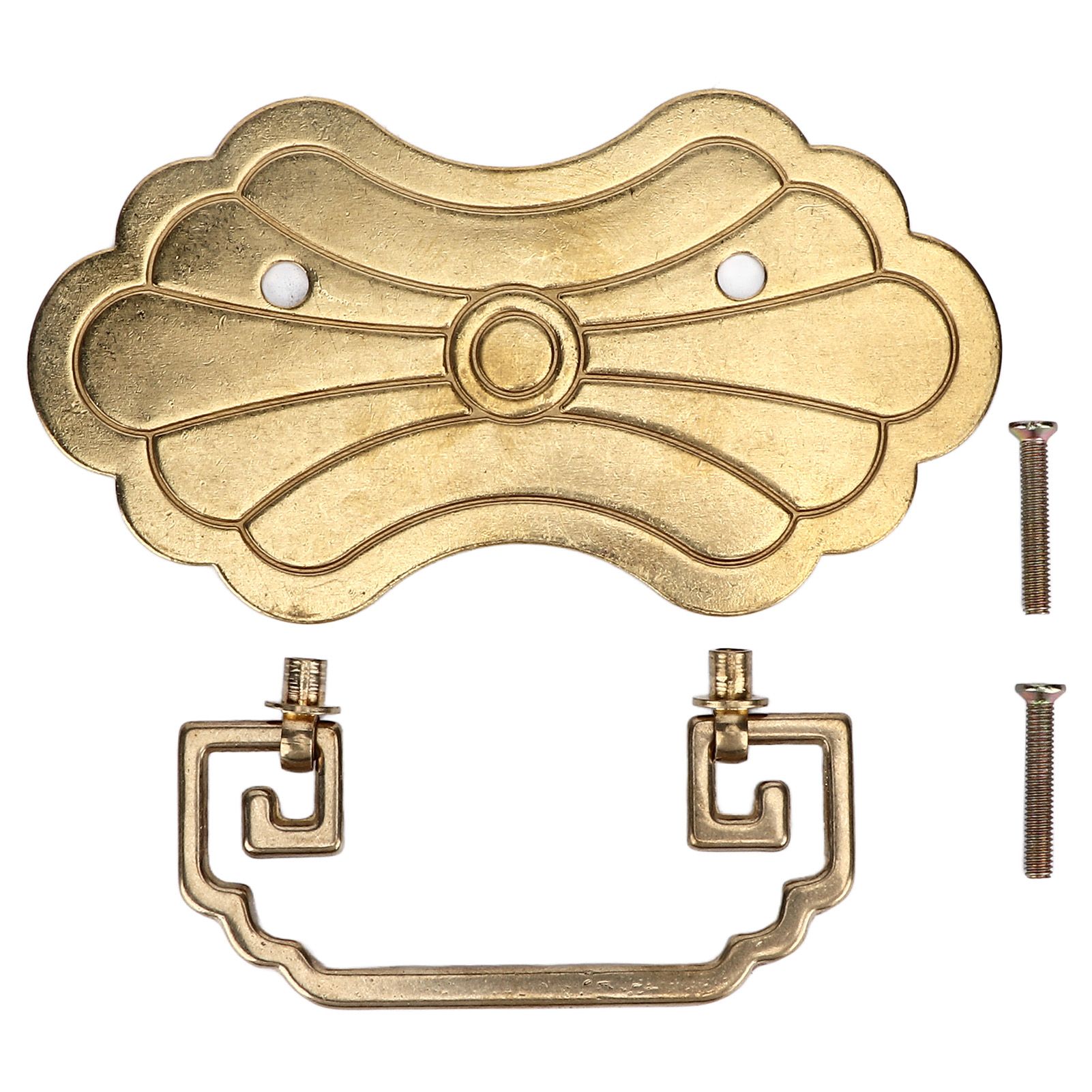 Antique Drawer Handle 12.8x7cm Wealth Blossoms Retro Chinese Style Brass Vintage Drawer Pulls with 2 Screws for Bookcase Brass - Image 1