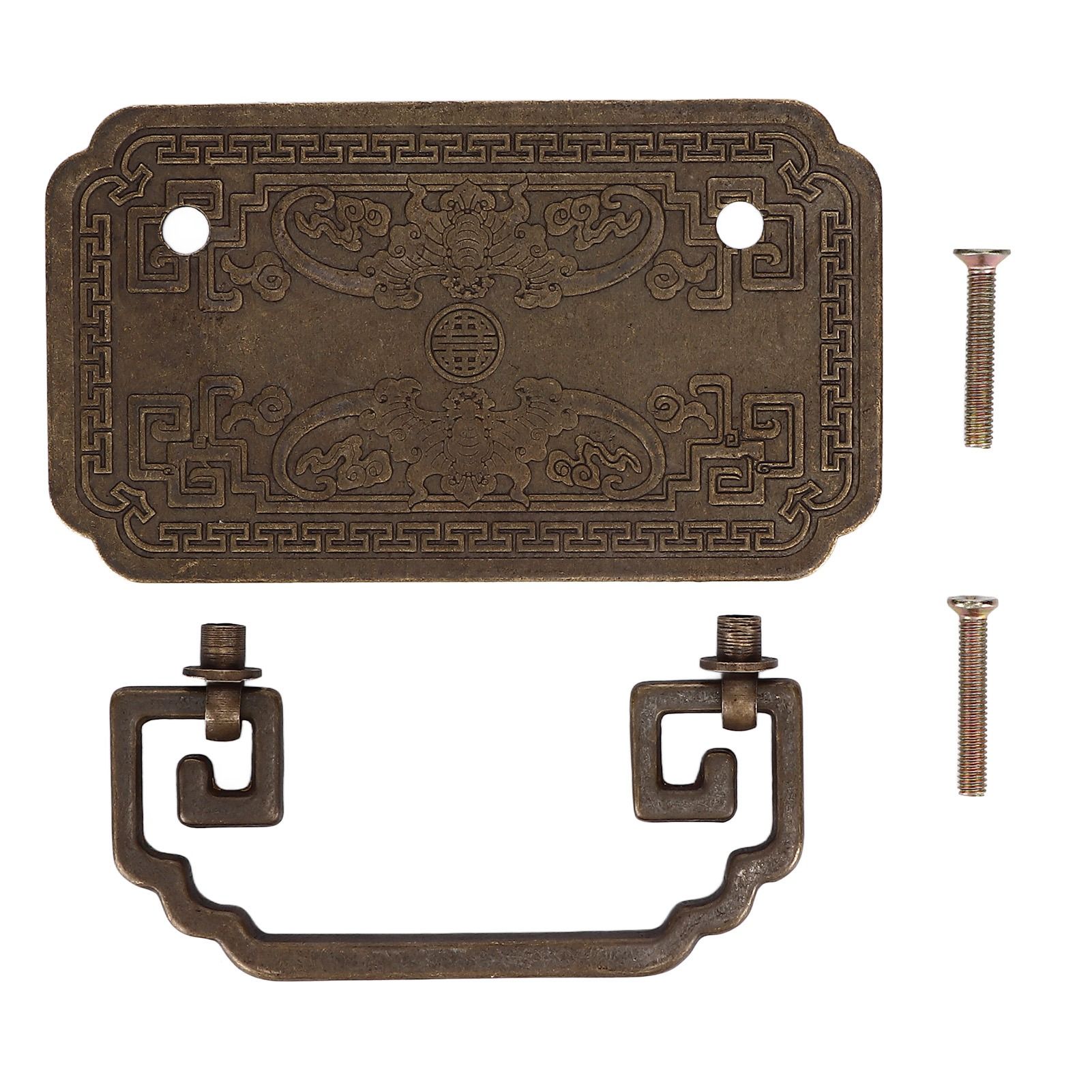 Antique Drawer Handle Tetragonal Bat Handle Antique Chinese Retro Style Drawer Pulls with 2 Screws for Cabinet Doors Bronze - Image 1