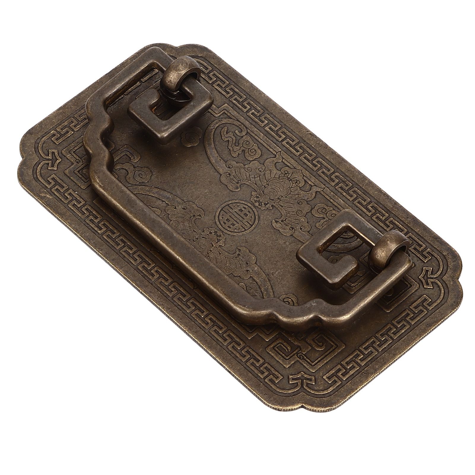 Antique Drawer Handle Tetragonal Bat Handle Antique Chinese Retro Style Drawer Pulls with 2 Screws for Cabinet Doors Bronze - Image 2