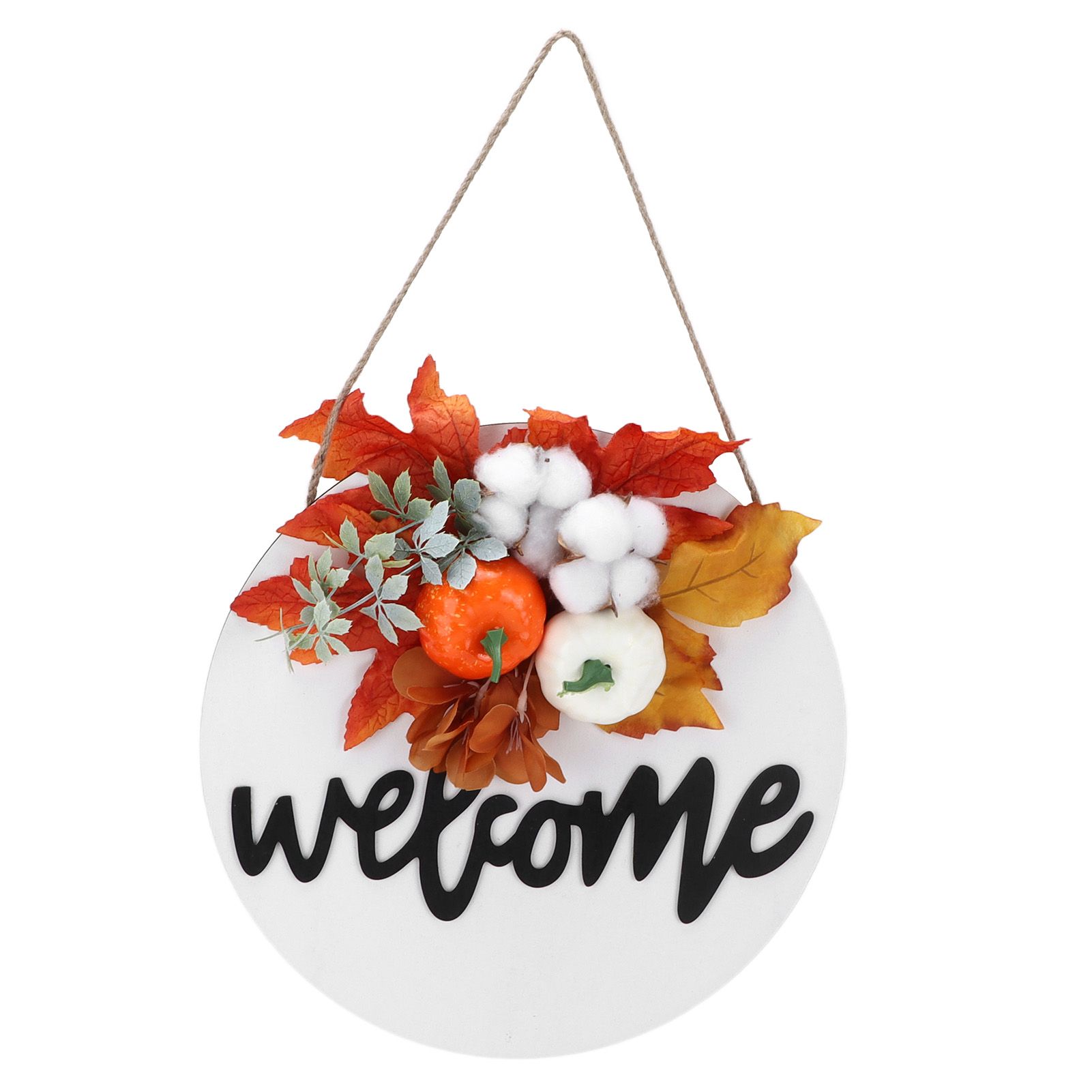 Round Wood Door Sign Farmhouse Front Door Hanging Welcome Sign Decors for Halloween ChristmasMaple Leaf Cotton - Image 1