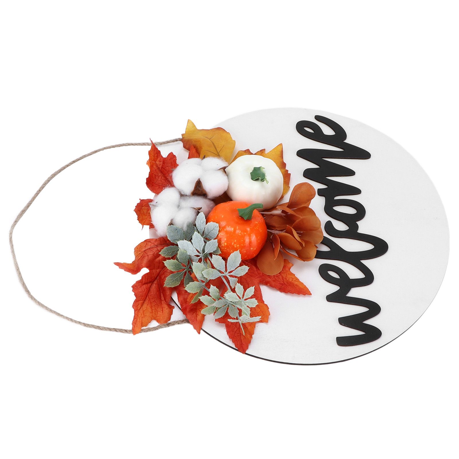 Round Wood Door Sign Farmhouse Front Door Hanging Welcome Sign Decors for Halloween ChristmasMaple Leaf Cotton - Image 2