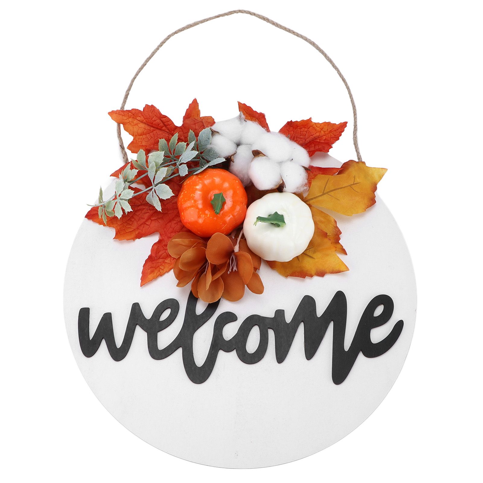 Round Wood Door Sign Farmhouse Front Door Hanging Welcome Sign Decors for Halloween ChristmasMaple Leaf Cotton - Image 3