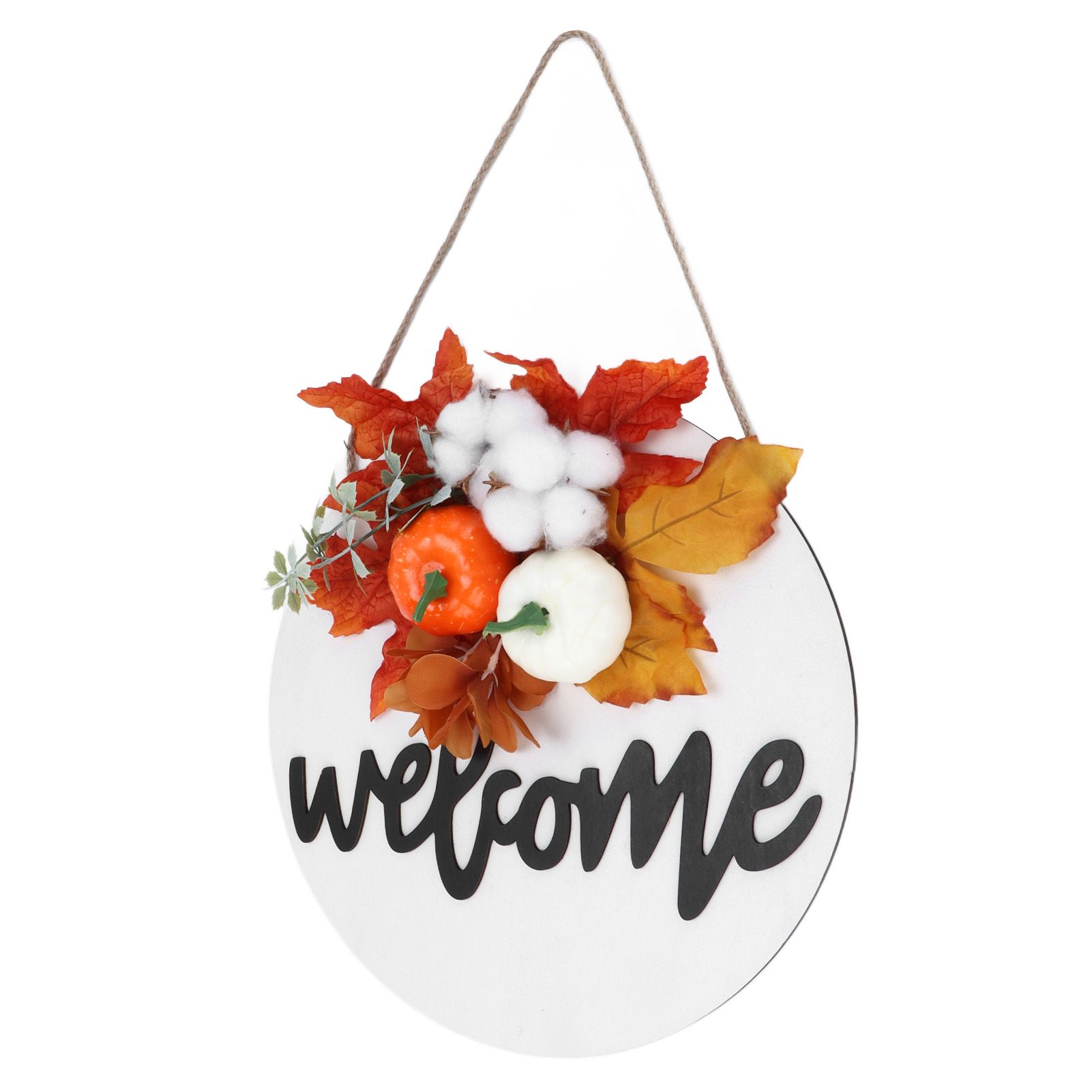 Round Wood Door Sign Farmhouse Front Door Hanging Welcome Sign Decors for Halloween ChristmasMaple Leaf Cotton - Image 4
