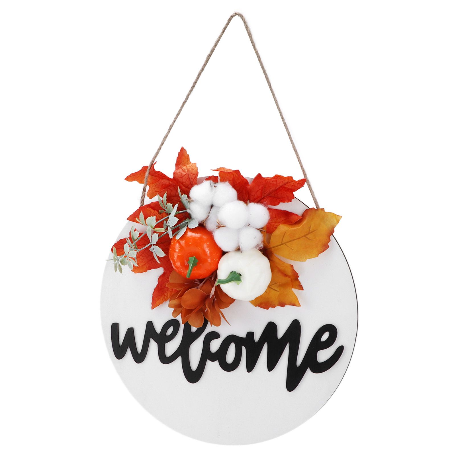 Round Wood Door Sign Farmhouse Front Door Hanging Welcome Sign Decors for Halloween ChristmasMaple Leaf Cotton - Image 6