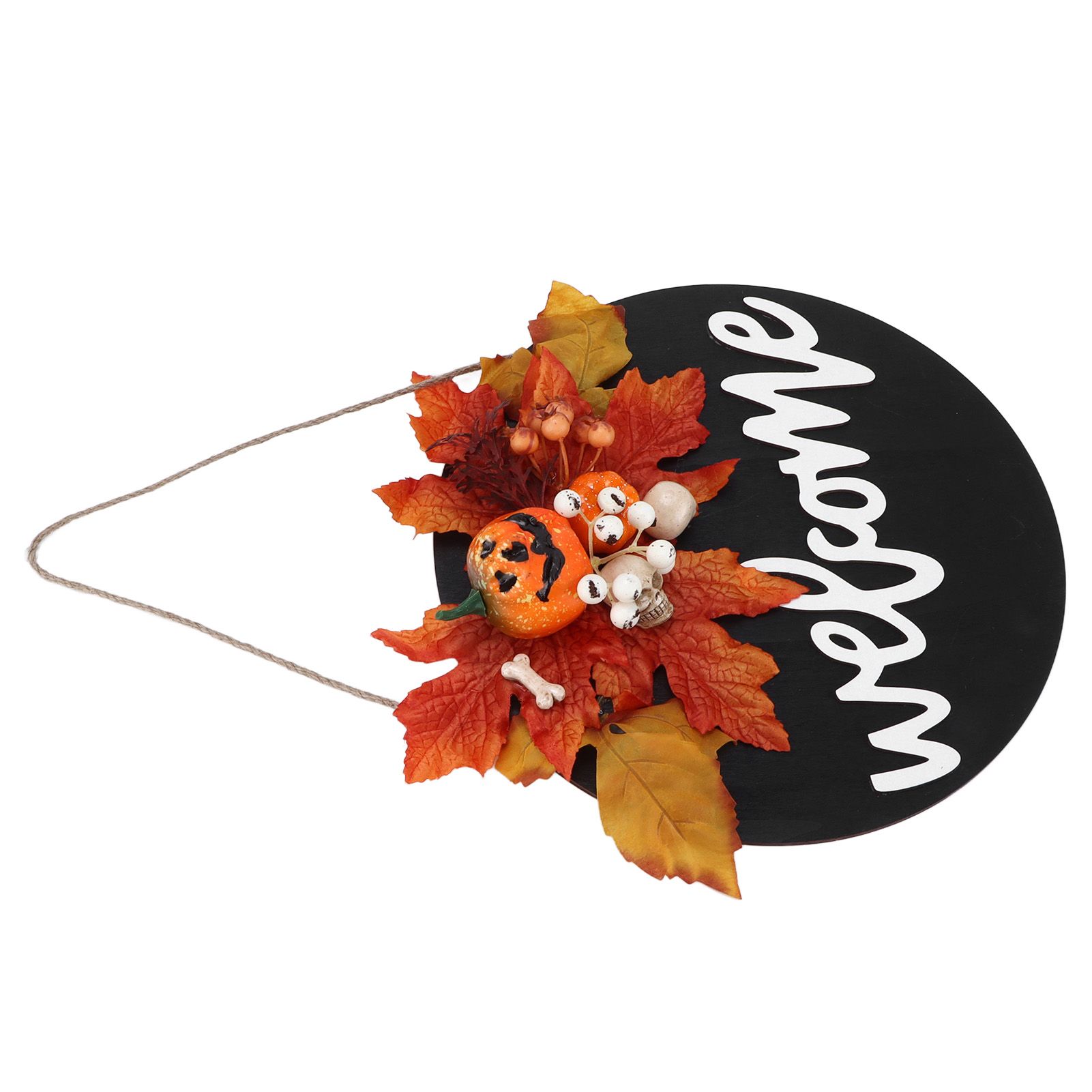 Round Wood Door Sign Farmhouse Front Door Hanging Welcome Sign Decors for Halloween ChristmasMaple Leaf Skeleton - Image 7