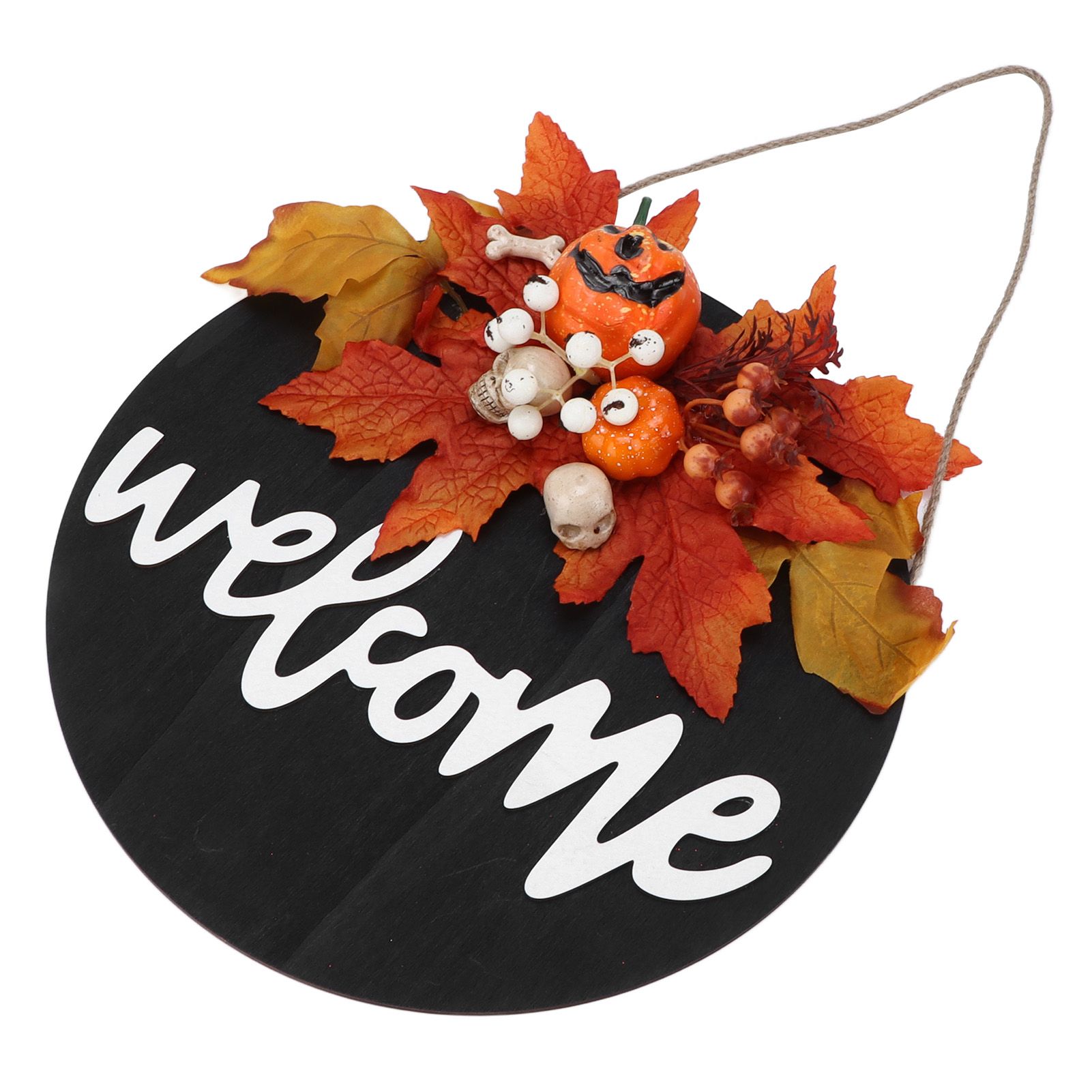 Round Wood Door Sign Farmhouse Front Door Hanging Welcome Sign Decors for Halloween ChristmasMaple Leaf Skeleton - Image 8