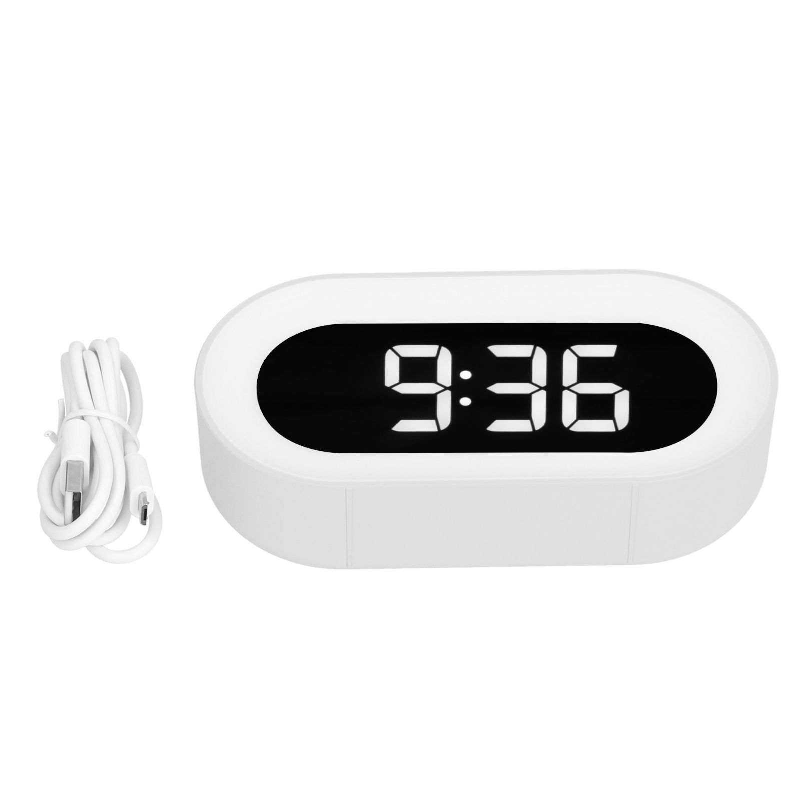 Night Light Alarm Clock LED Digital Display Music Alarm Clock Perpetual Calendar Clock with Memory FunctionWhite - Image 1