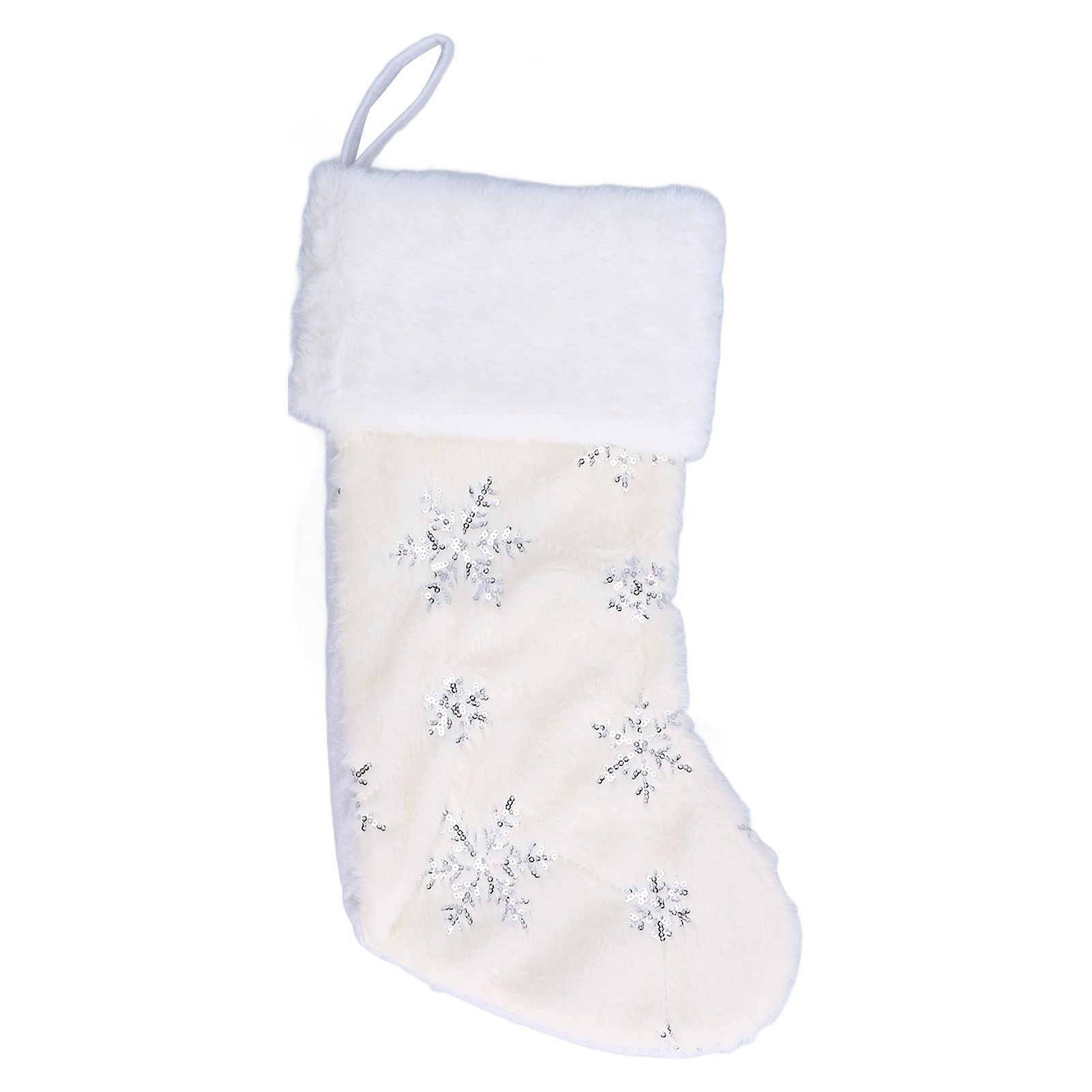 Polyester Christmas Stocking Pendant with Embroidery Snowflake Pattern Xmas Tree Decoration OrnamentSilver - Image 1