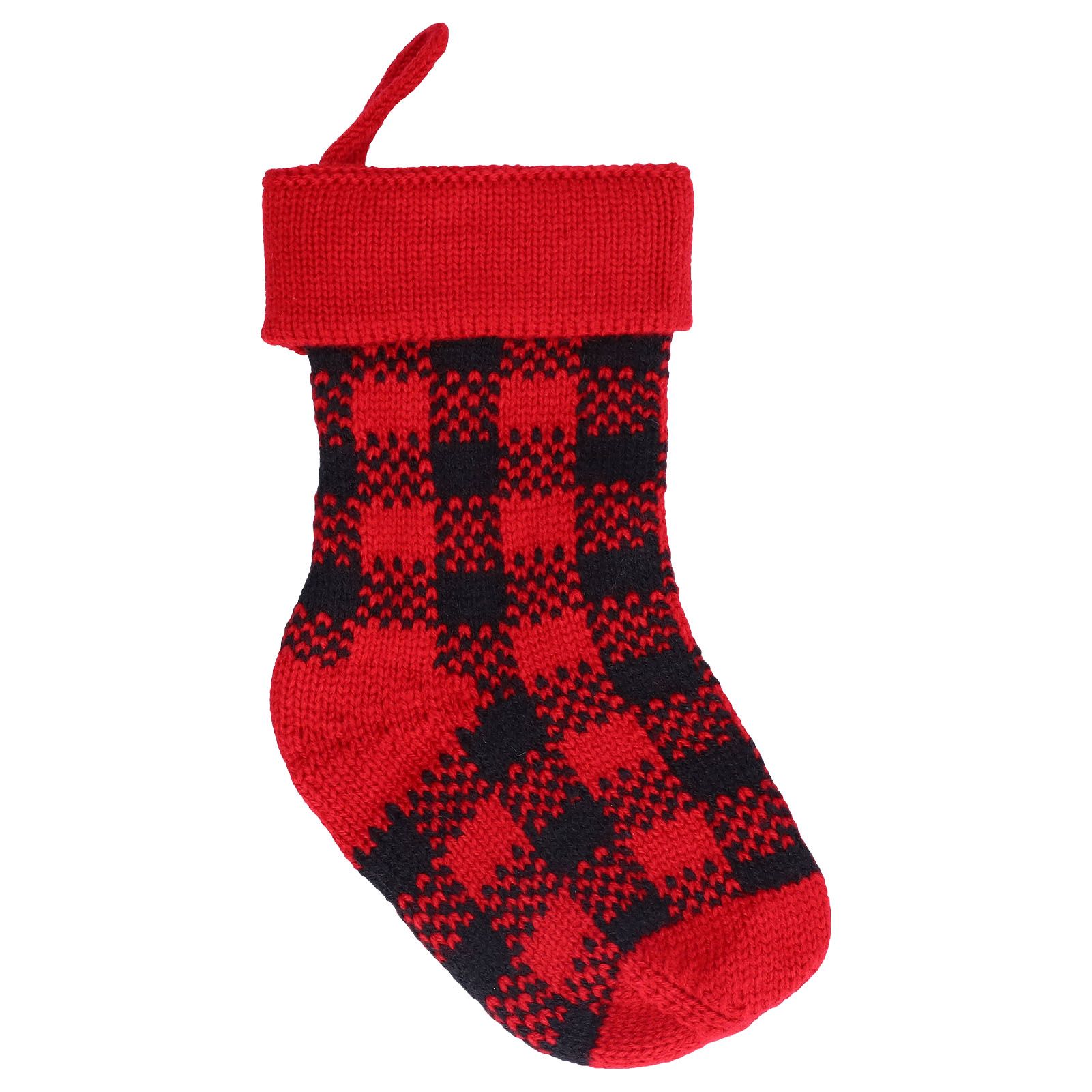 Mini Knitting Christmas Stocking Acrylic Fiber Xmas Tree Hanging Pendant Ornament Home Party Decoration(Red Black ) - Image 1