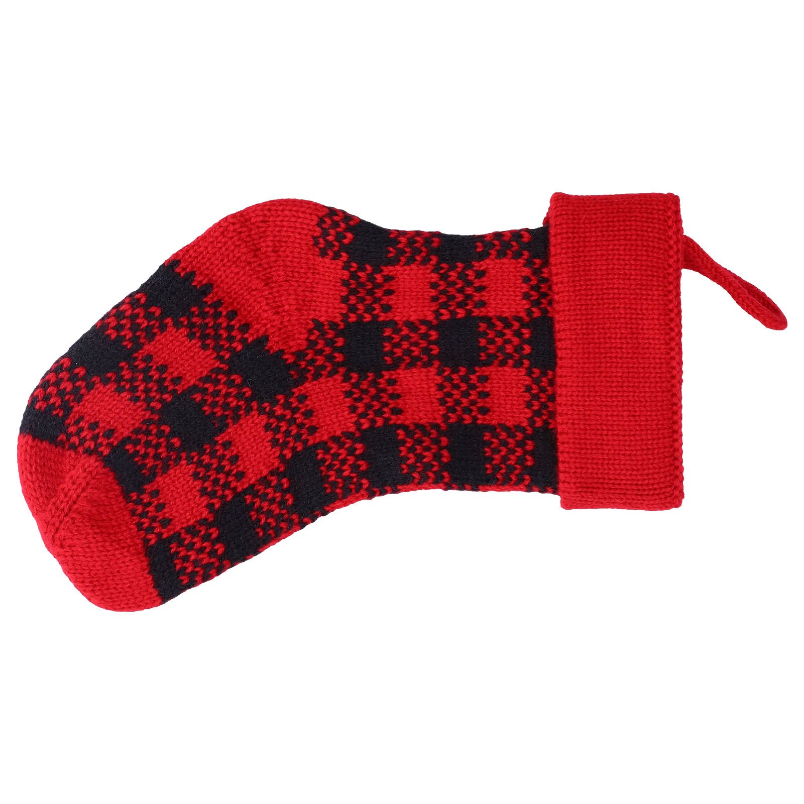 Mini Knitting Christmas Stocking Acrylic Fiber Xmas Tree Hanging Pendant Ornament Home Party Decoration(Red Black ) - Image 3