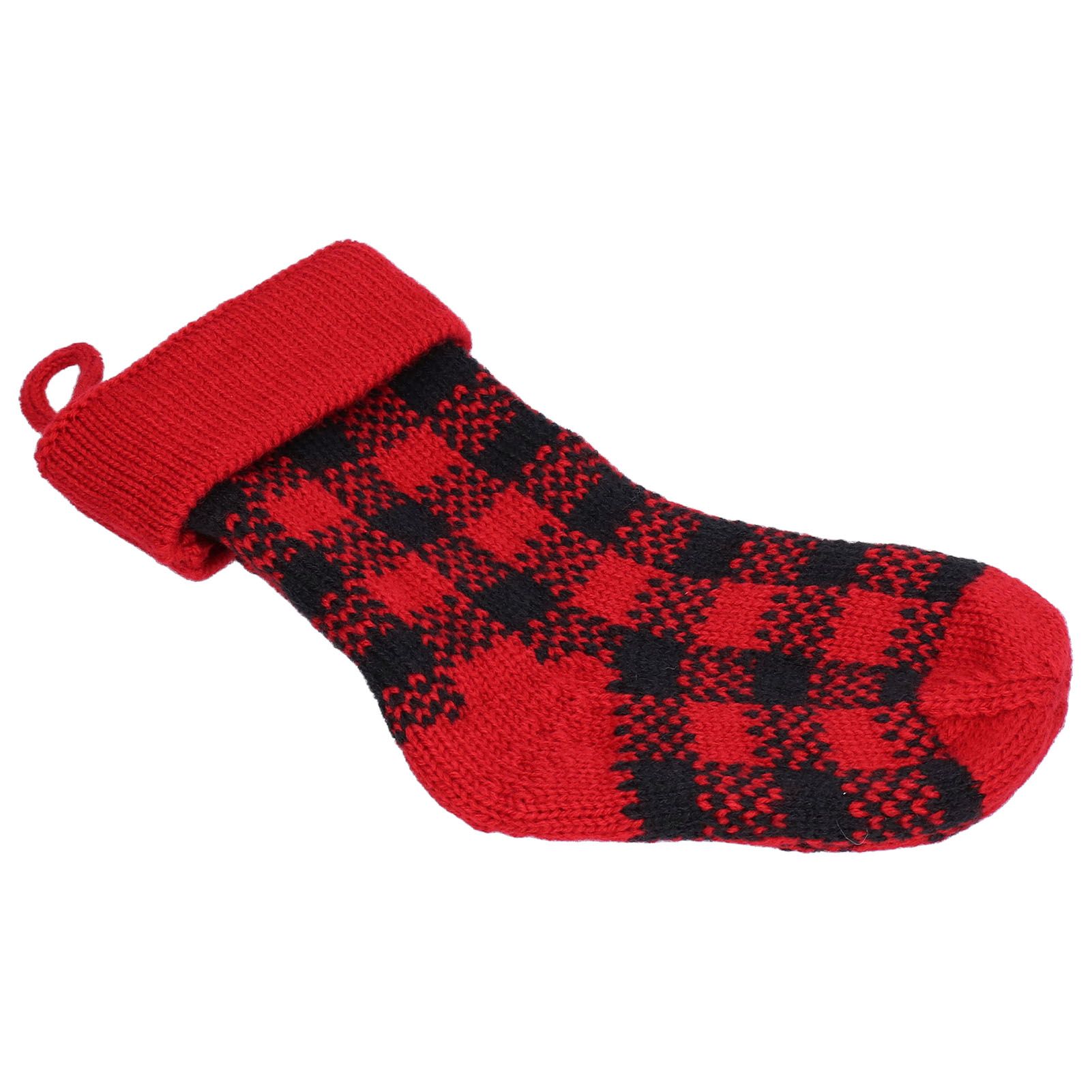 Mini Knitting Christmas Stocking Acrylic Fiber Xmas Tree Hanging Pendant Ornament Home Party Decoration(Red Black ) - Image 8