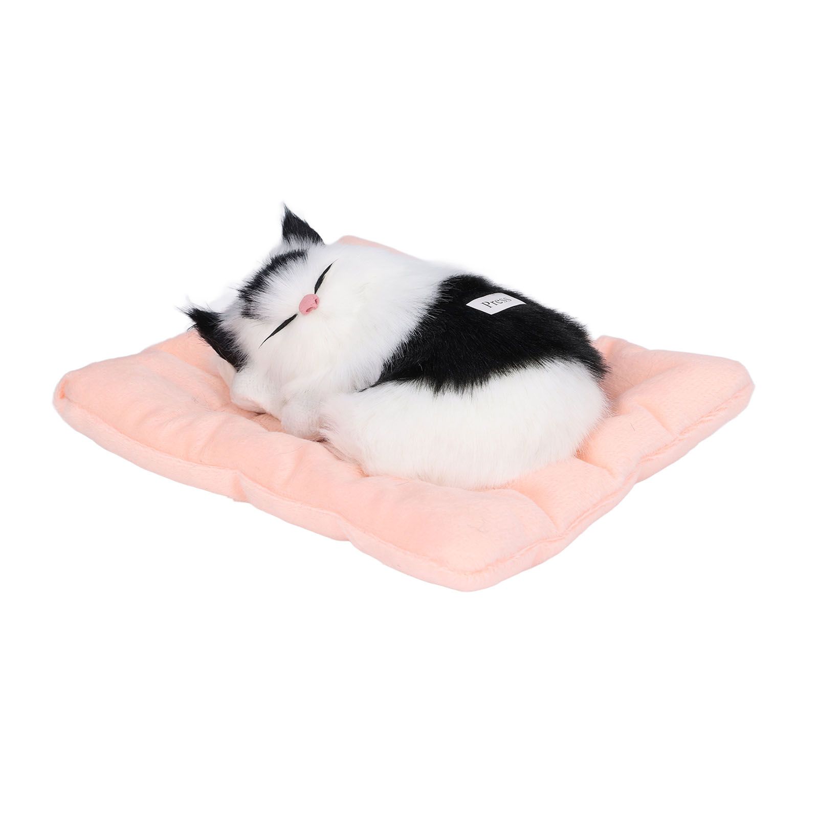 Fake Cats Sleeping Kitten Doll Toy Simulation Sleeping Cat On Pad Interactive Pet Toy with Sound Active CarbonBlack and White Cat Shape - Image 1